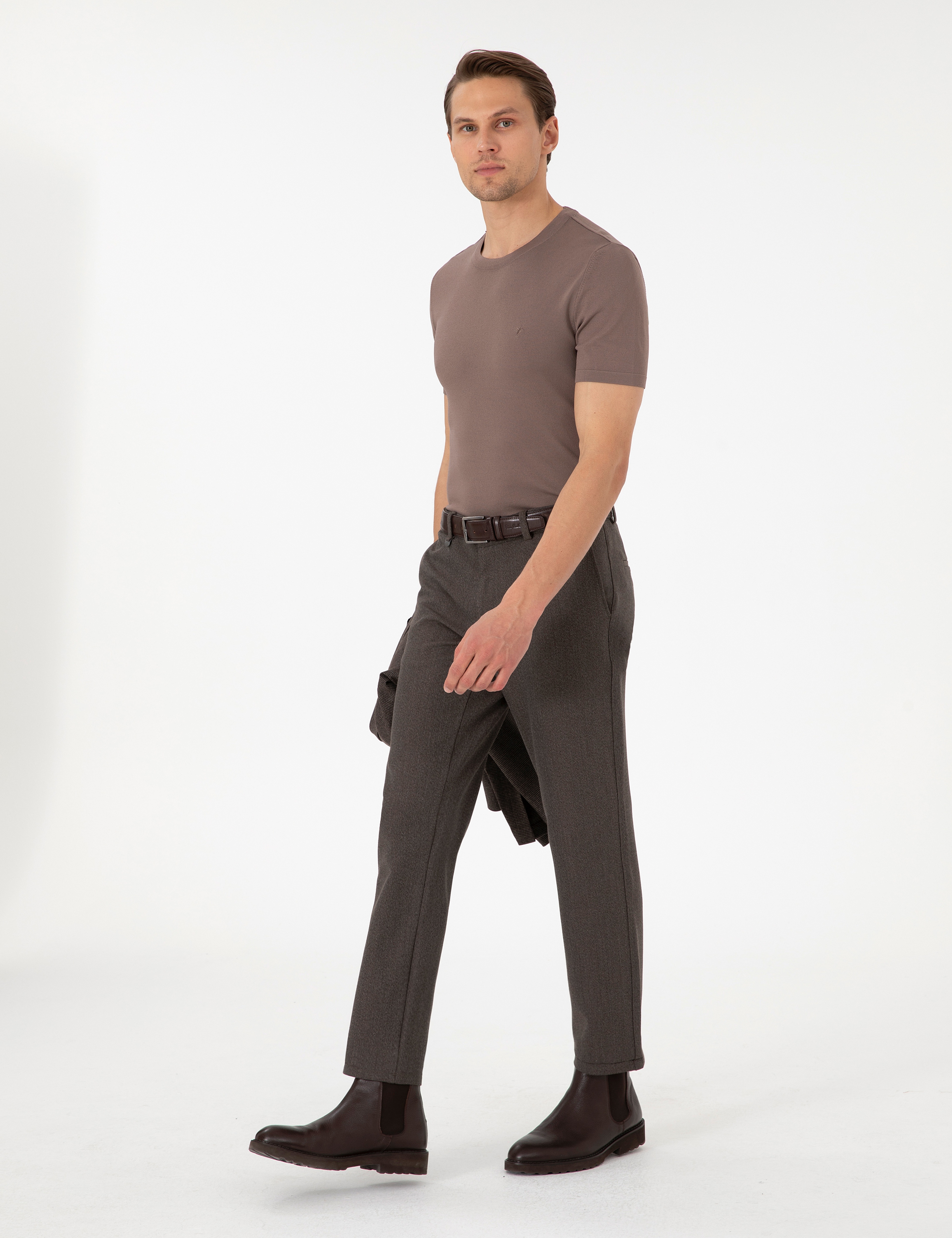 Kahverengi Slim Fit Kumaş Pantolon - Image 3