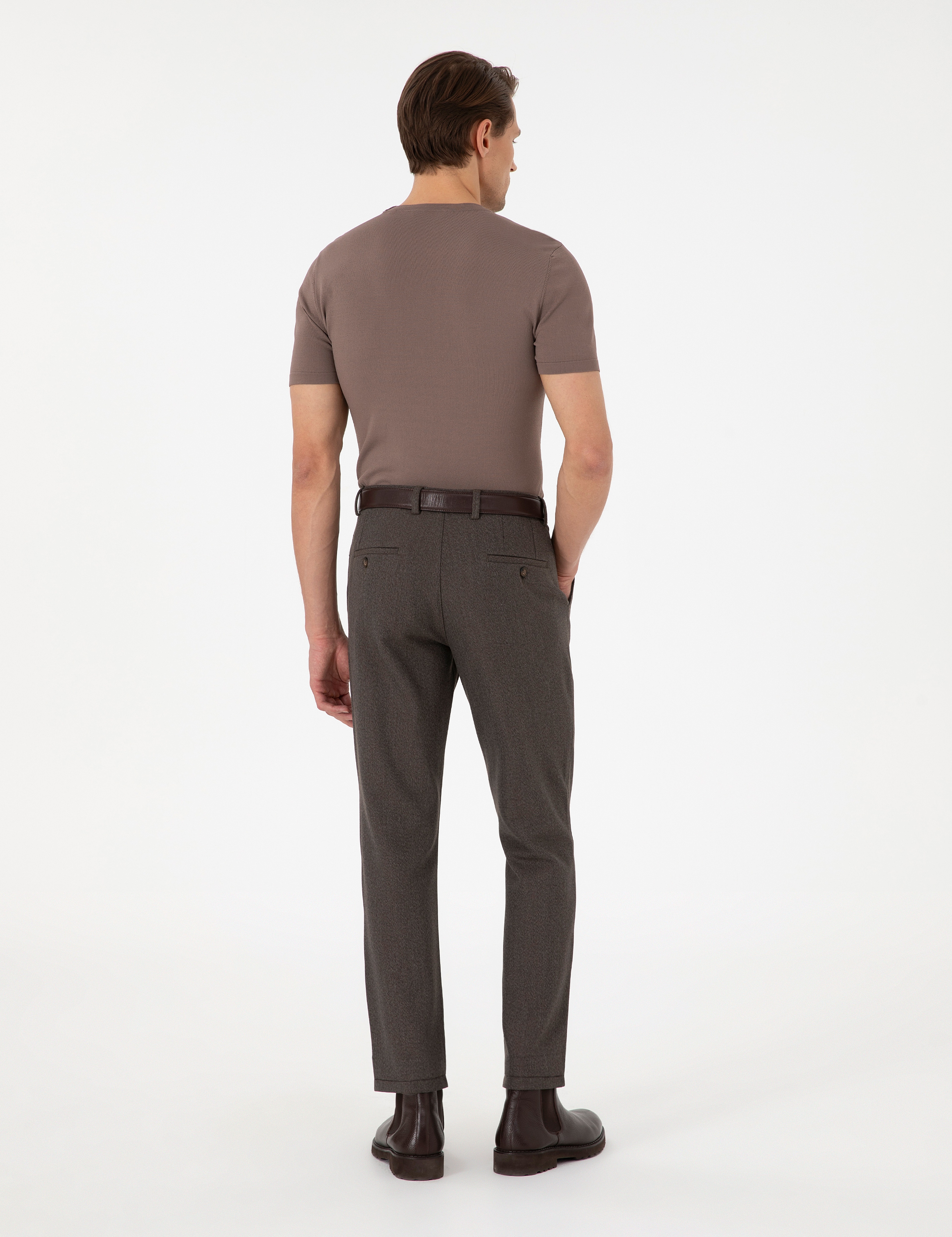 Kahverengi Slim Fit Kumaş Pantolon - Image 4