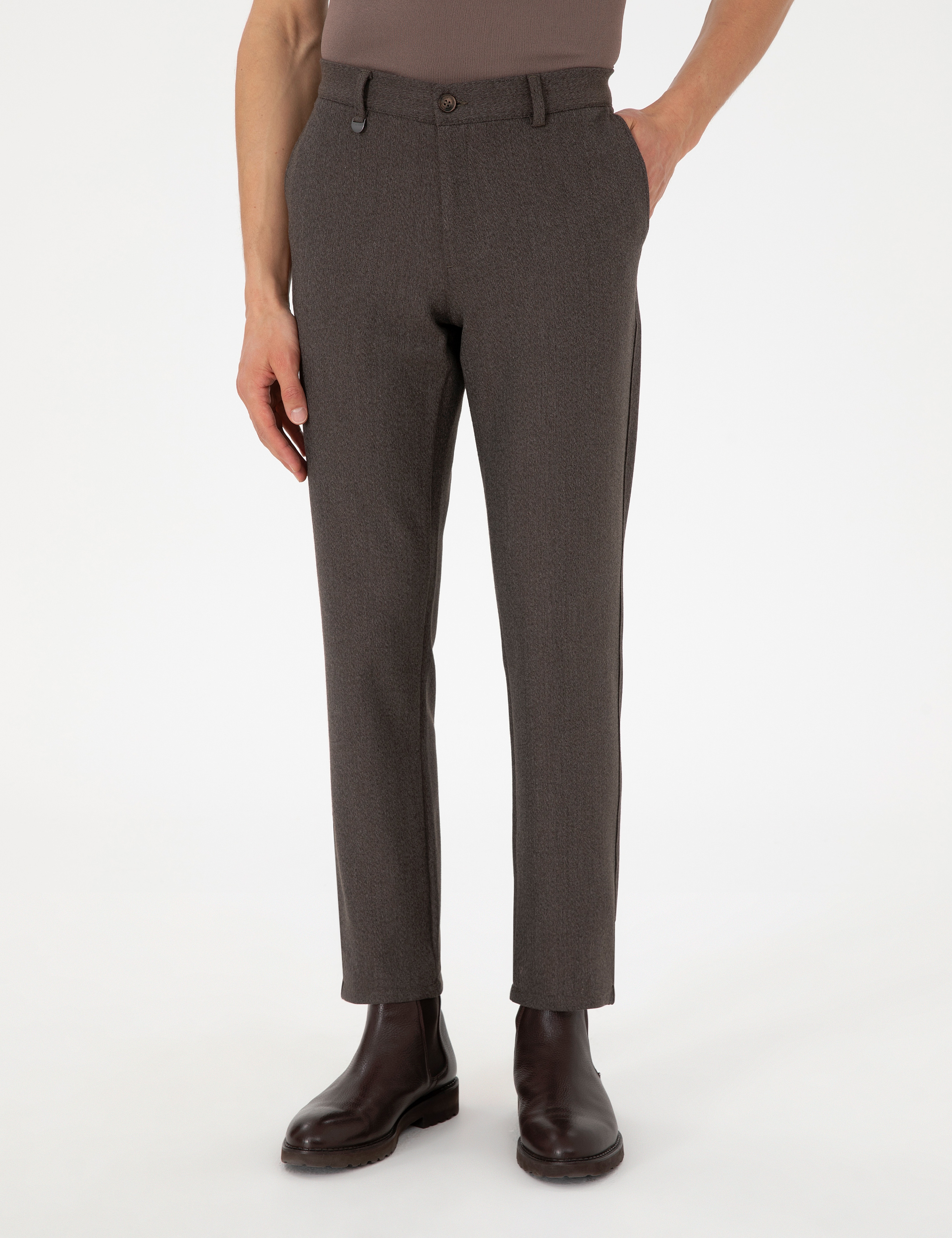 Kahverengi Slim Fit Kumaş Pantolon - Image 2