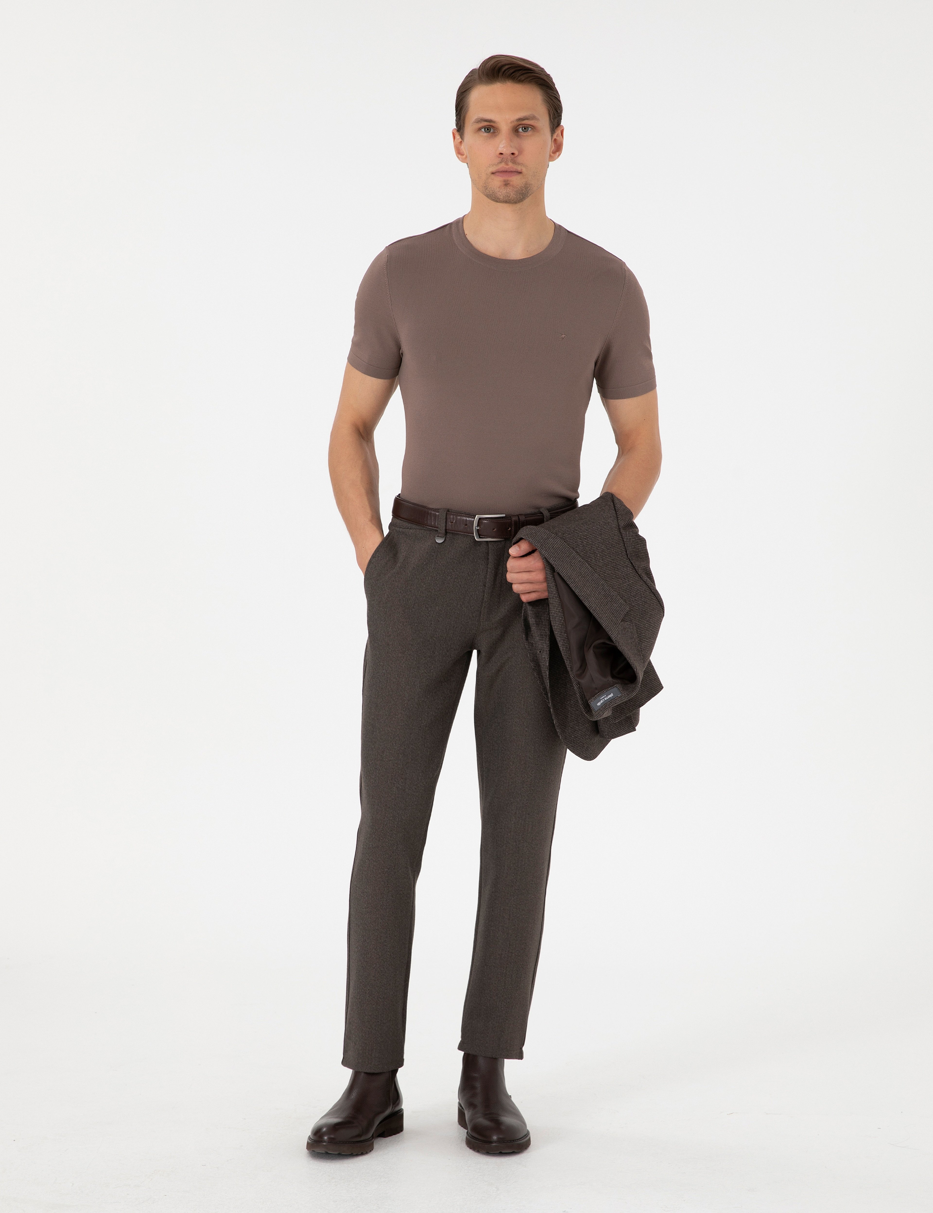 Kahverengi Slim Fit Kumaş Pantolon - Image 1
