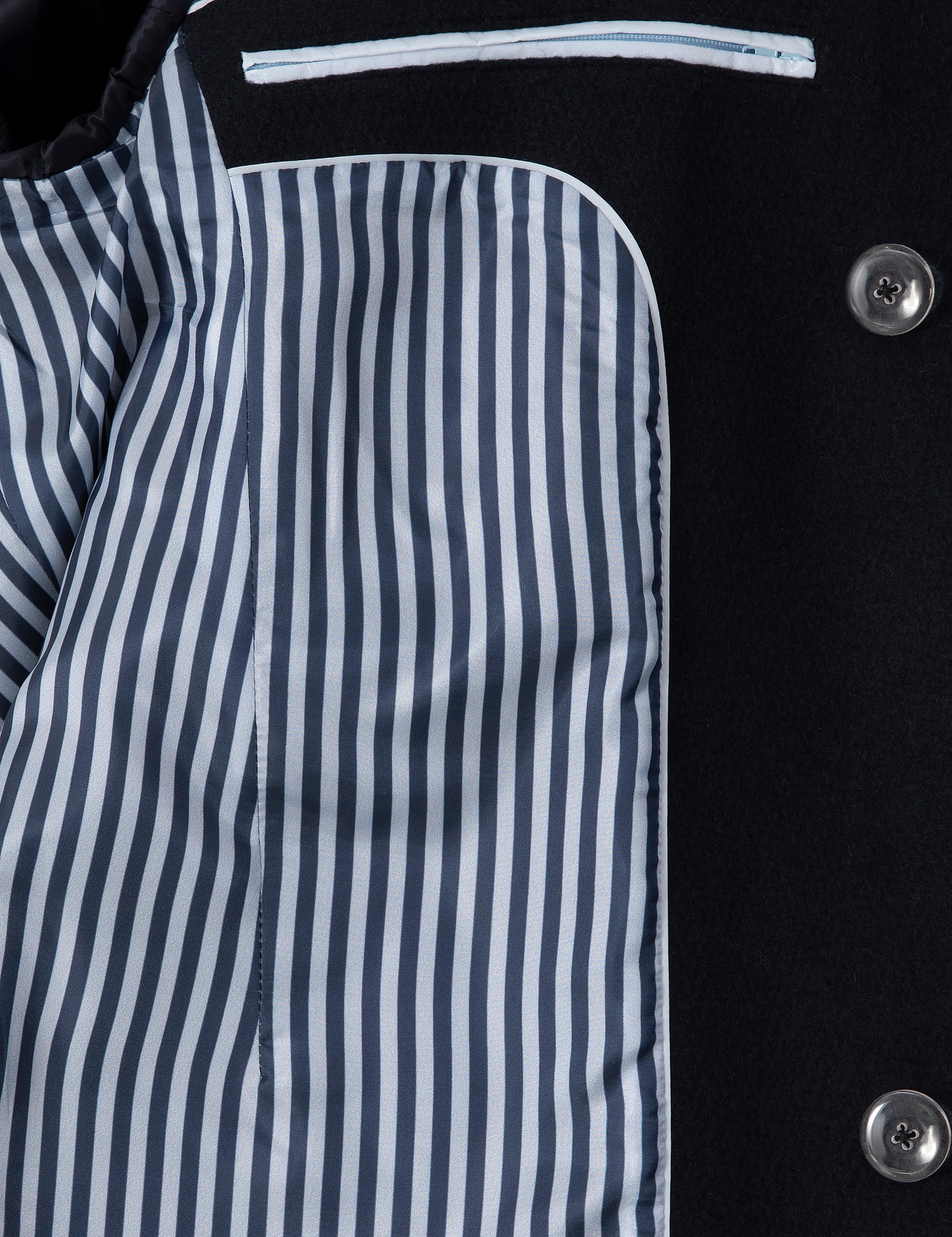 Lacivert Ex. Slim Fit Yün Karışımlı Kruvaze Kaşe Kaban