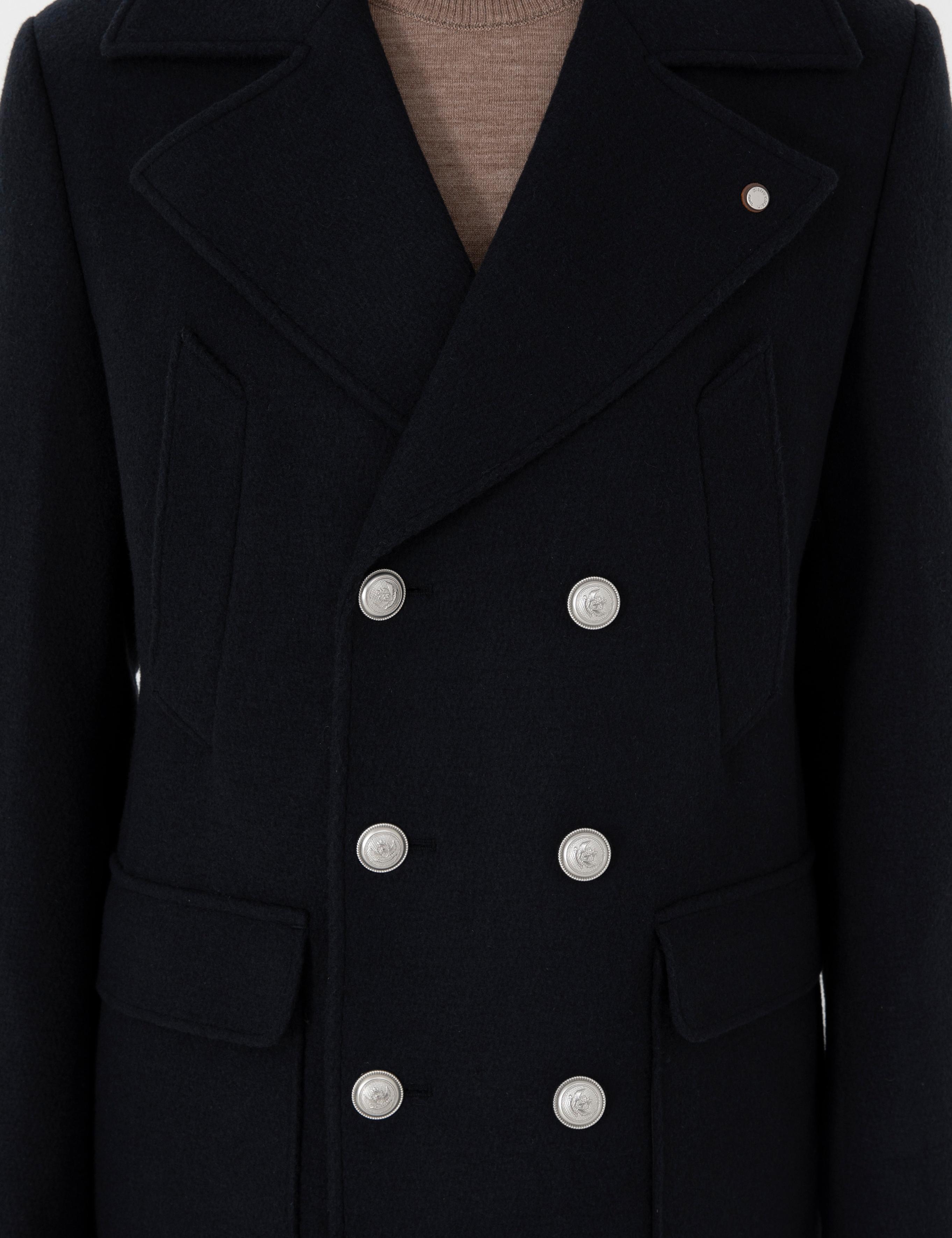 Lacivert Ex. Slim Fit Yün Karışımlı Kruvaze Kaşe Kaban