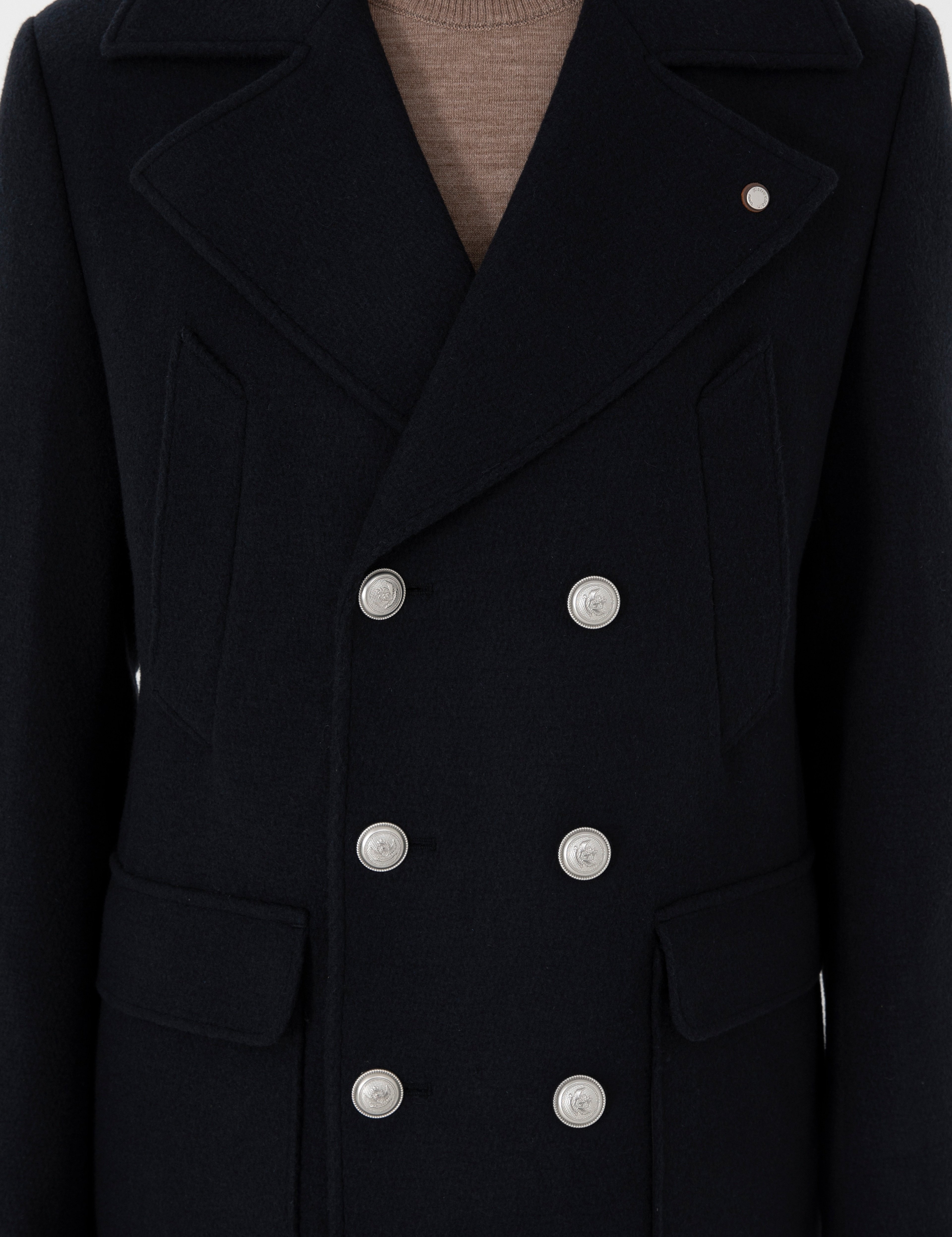 Lacivert Ex. Slim Fit Yün Karışımlı Kruvaze Kaşe Kaban - Image 7