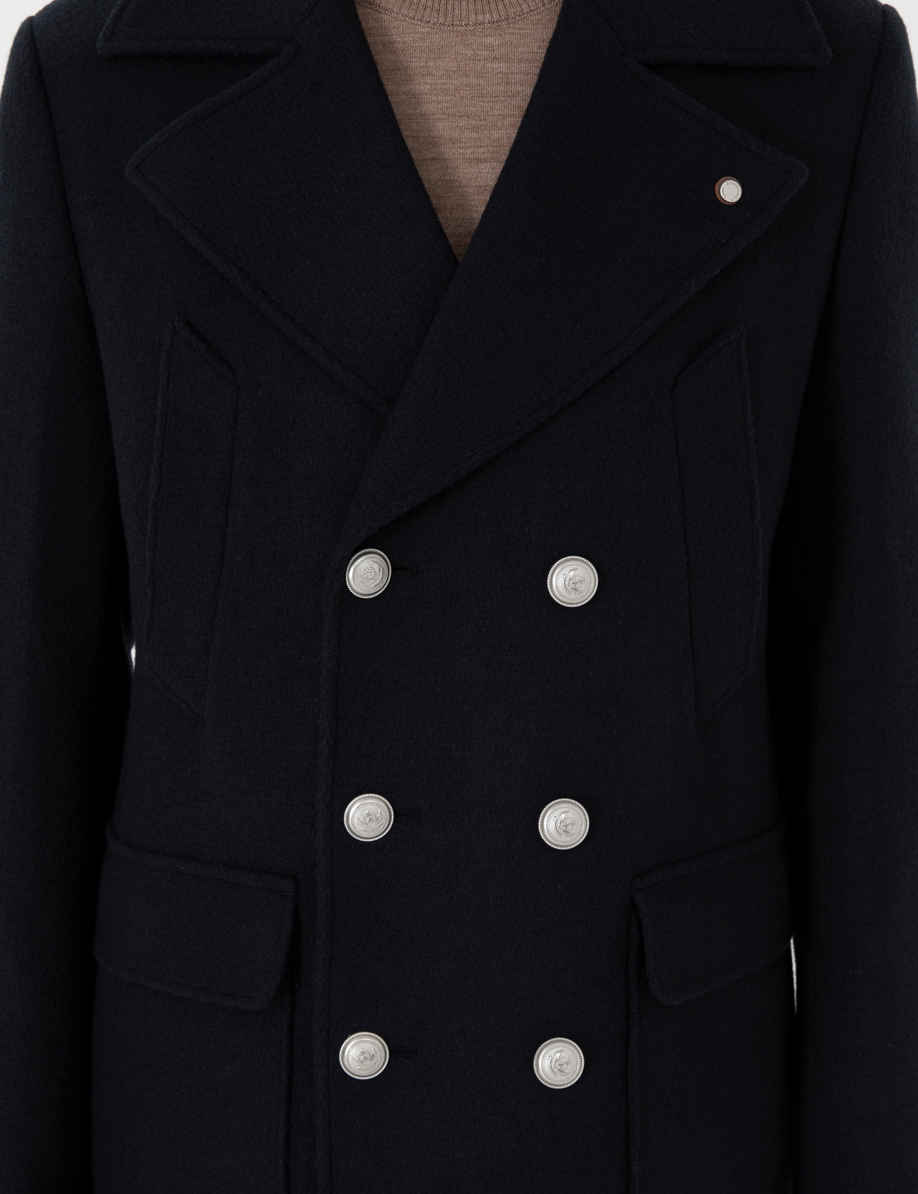 Lacivert Ex. Slim Fit Yün Karışımlı Kruvaze Kaşe Kaban