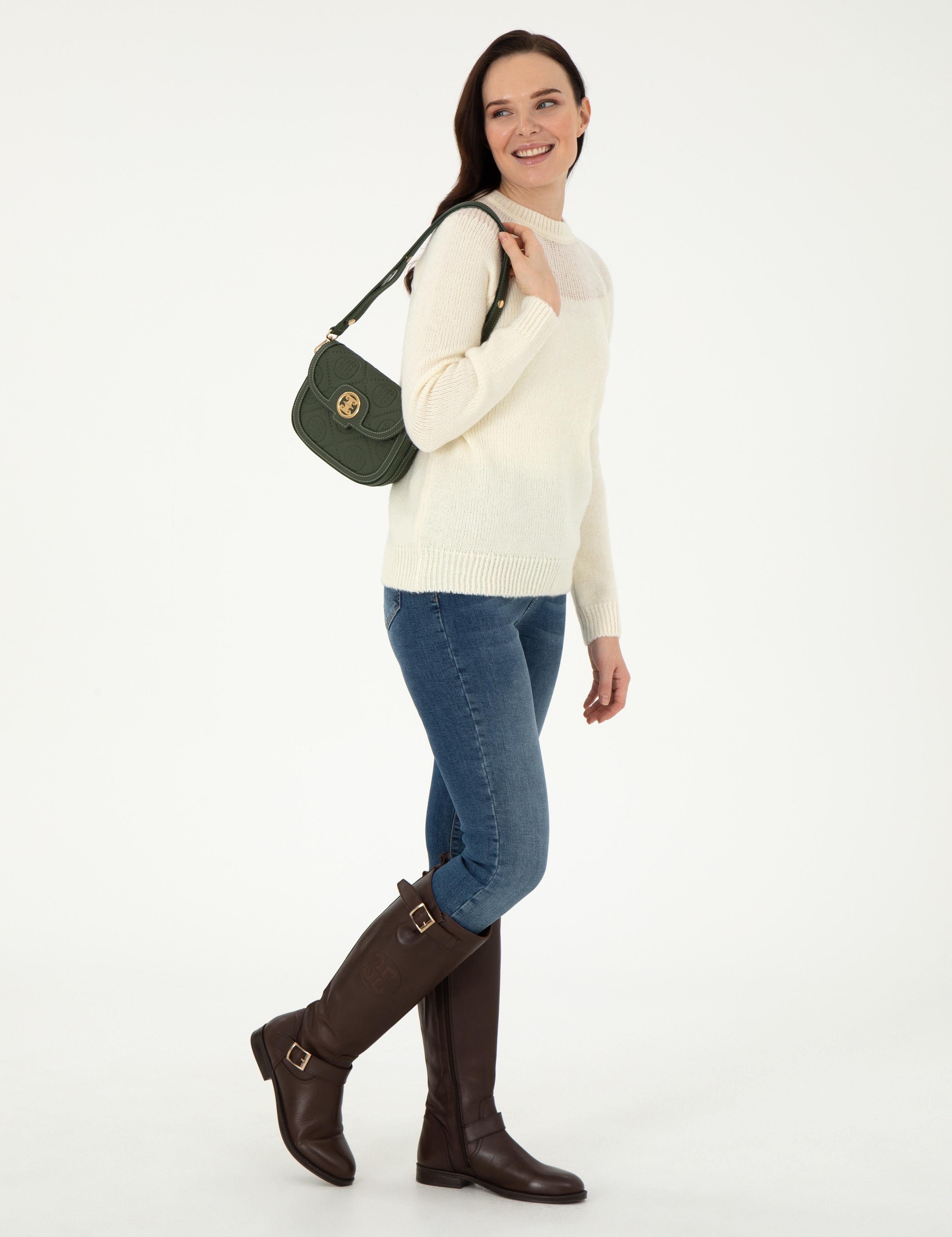 Ekru Regular Fit Yün Karışımlı Kazak