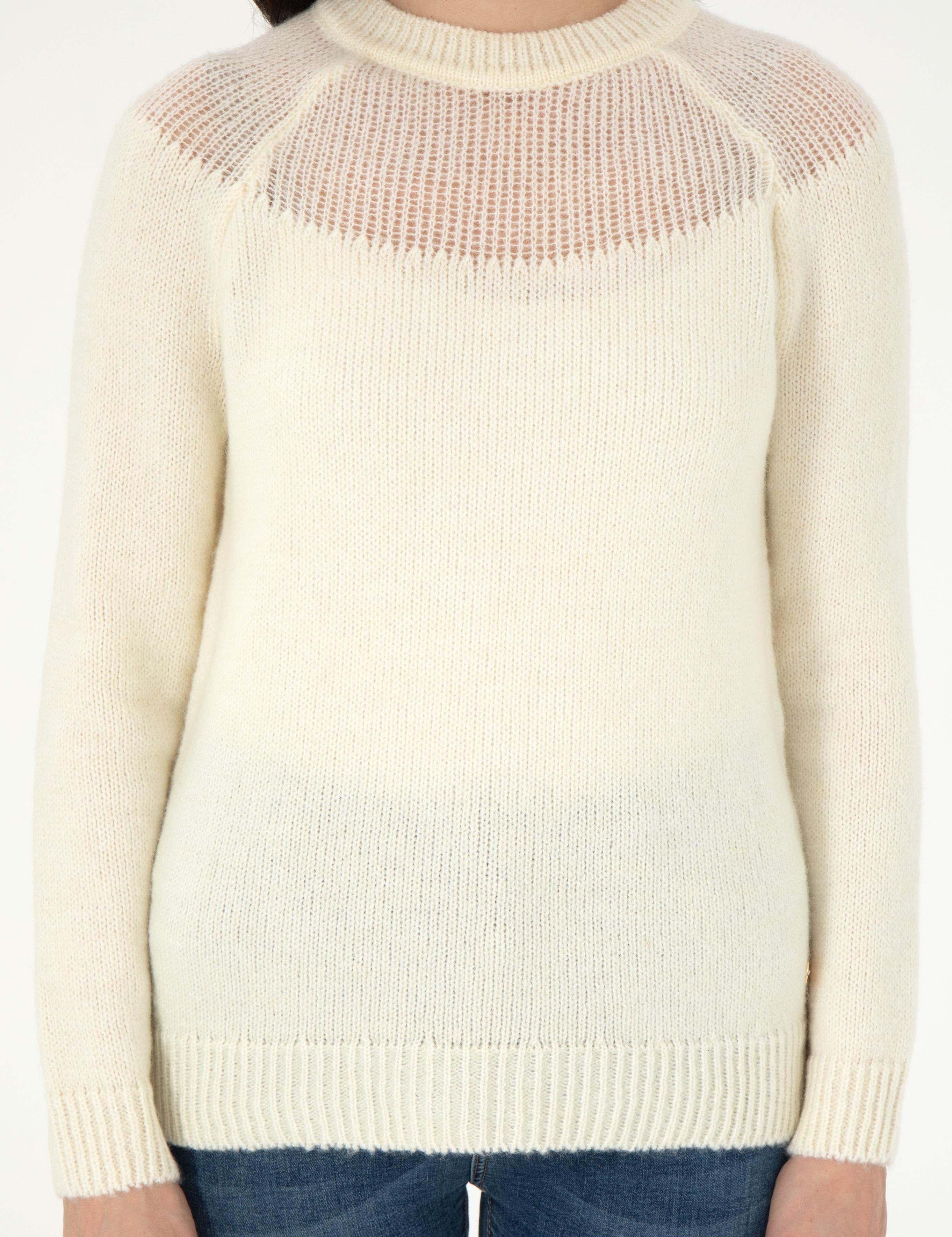 Ekru Regular Fit Yün Karışımlı Kazak