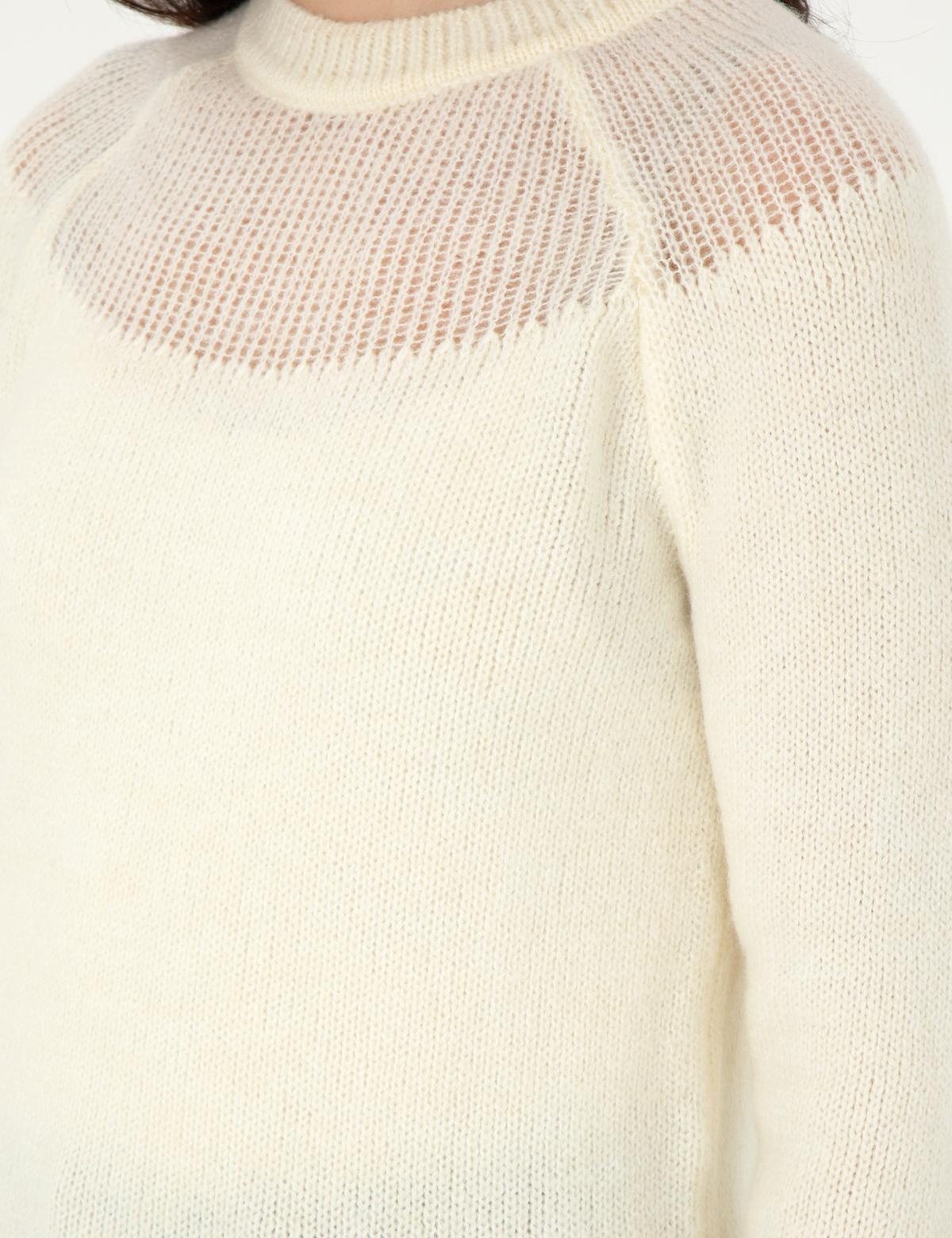 Ekru Regular Fit Yün Karışımlı Kazak - 50291359005