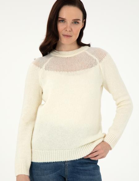 Ekru Regular Fit Yün Karışımlı Kazak - 50291359005