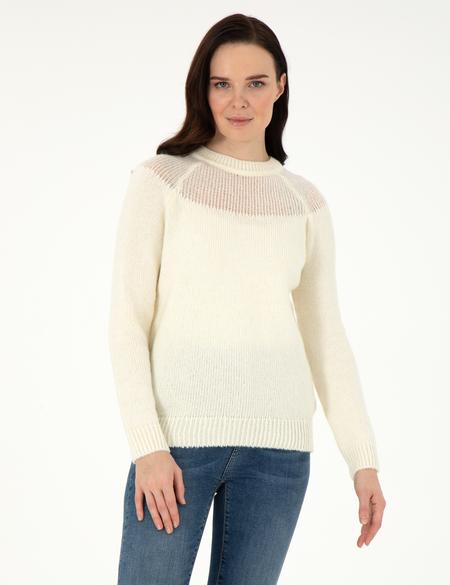 Ekru Regular Fit Yün Karışımlı Kazak - 50291359005