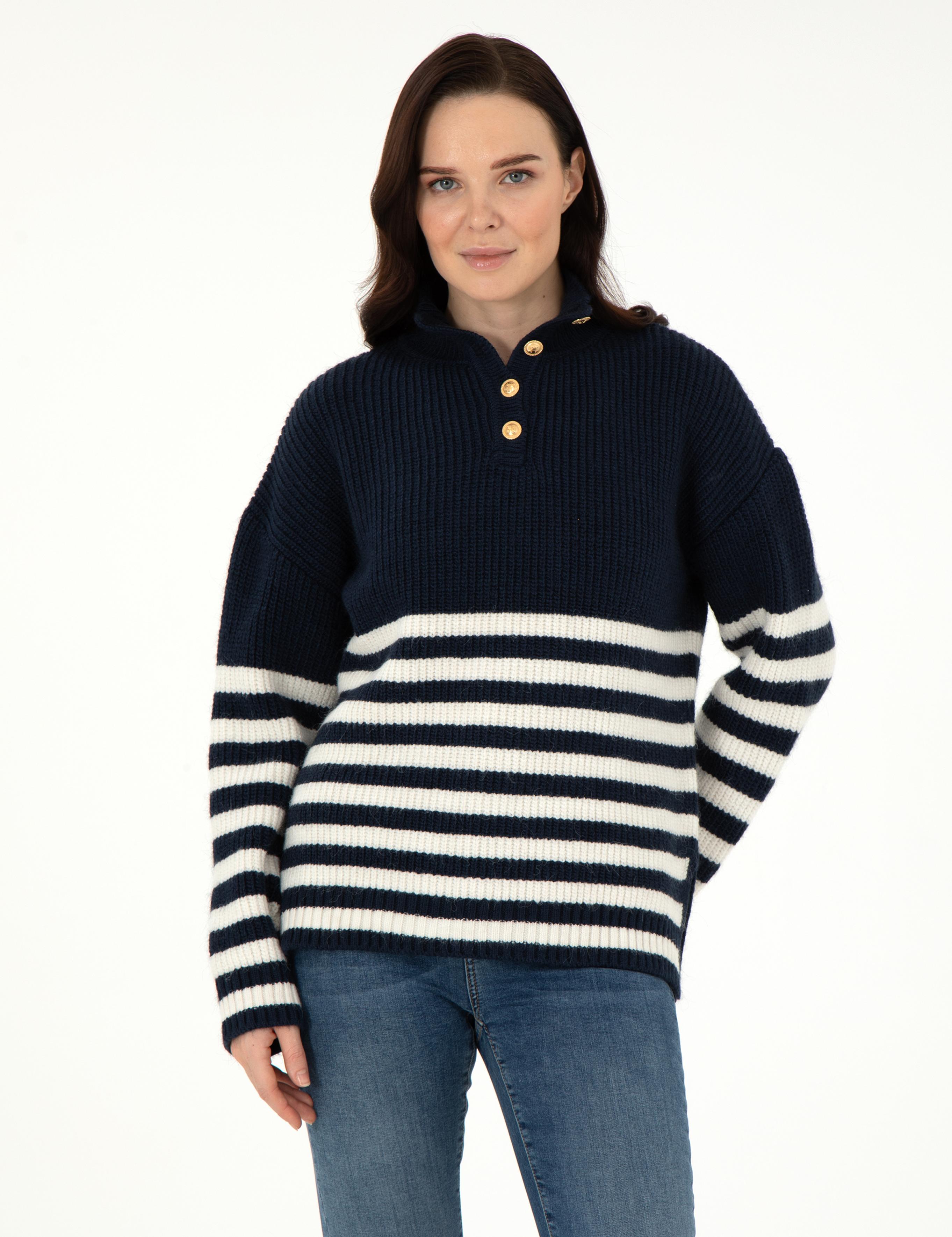 Lacivert Comfort Fit Düğmeli Kazak