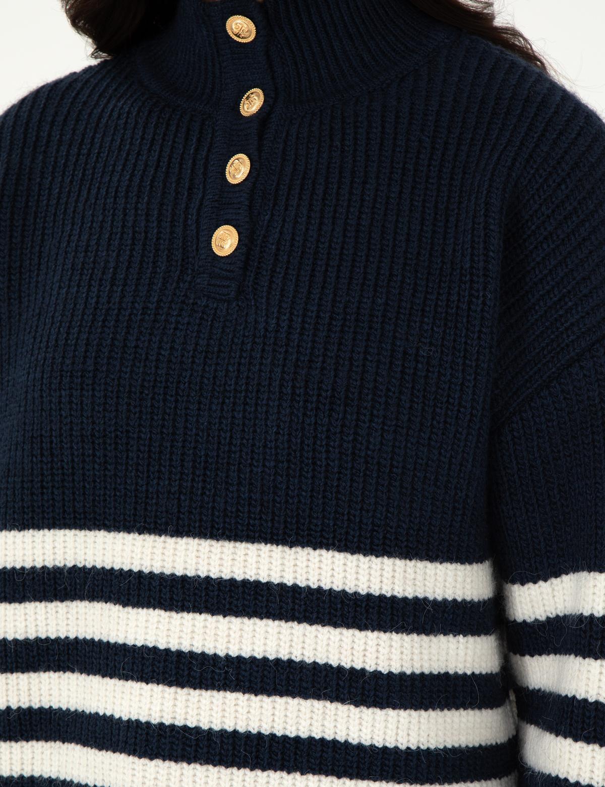 Lacivert Comfort Fit Düğmeli Kazak - 50298088002