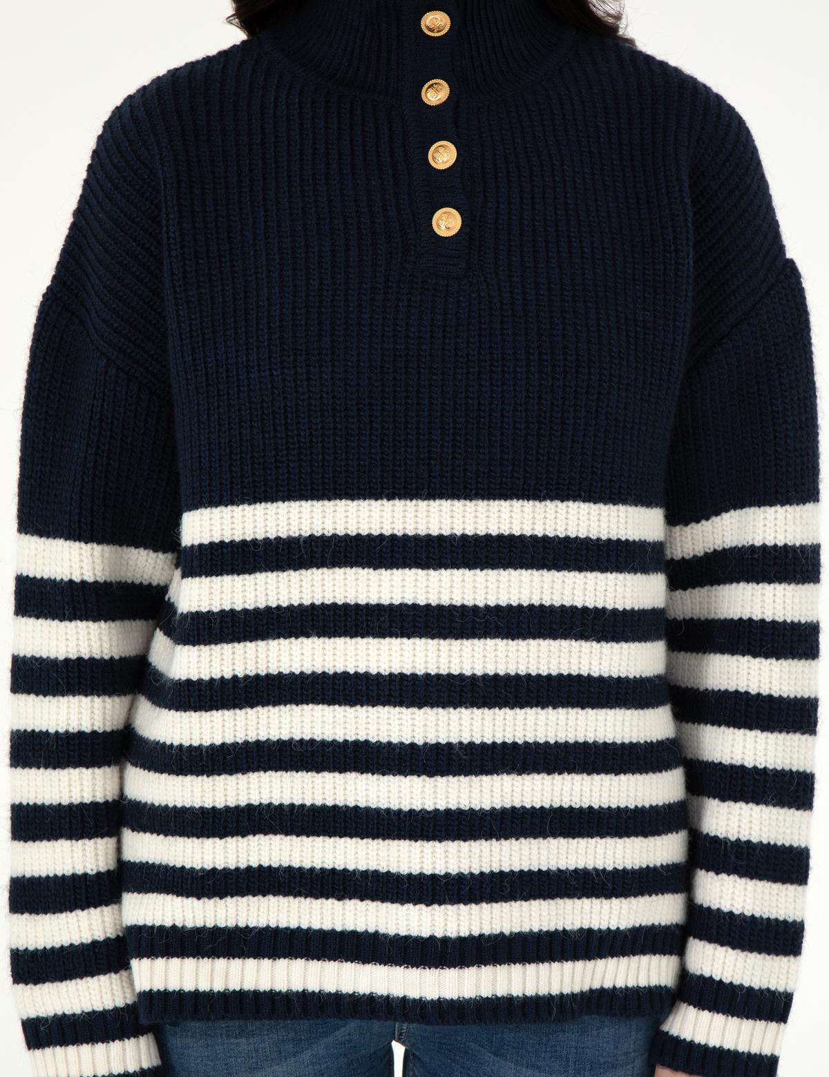 Lacivert Comfort Fit Düğmeli Kazak - 50298088002