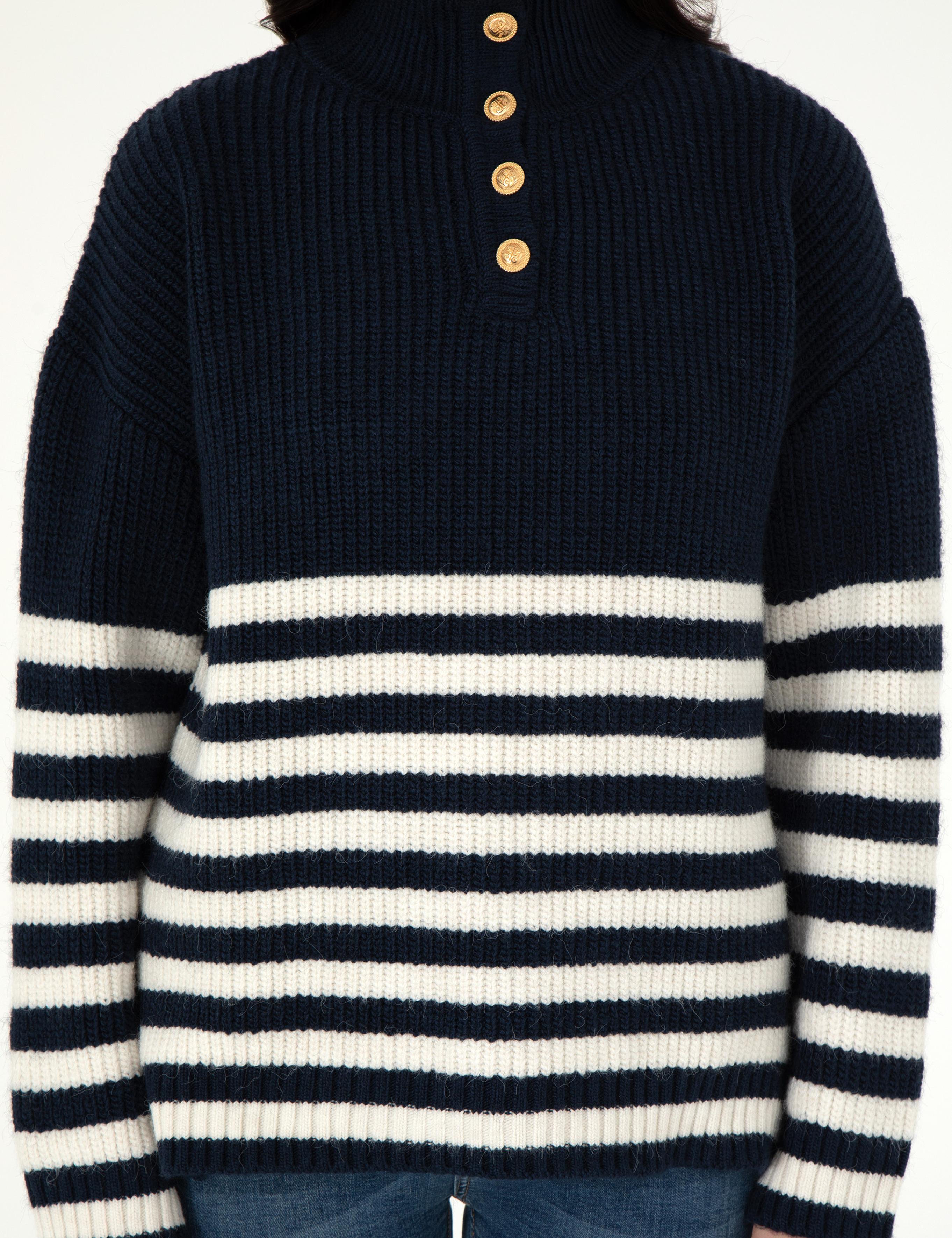 Lacivert Comfort Fit Düğmeli Kazak