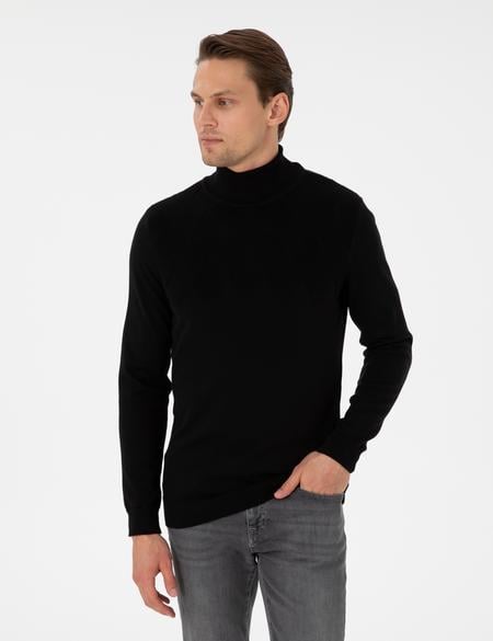 Siyah Slim Fit  Balıkçı Yaka Triko Kazak - 50300507003