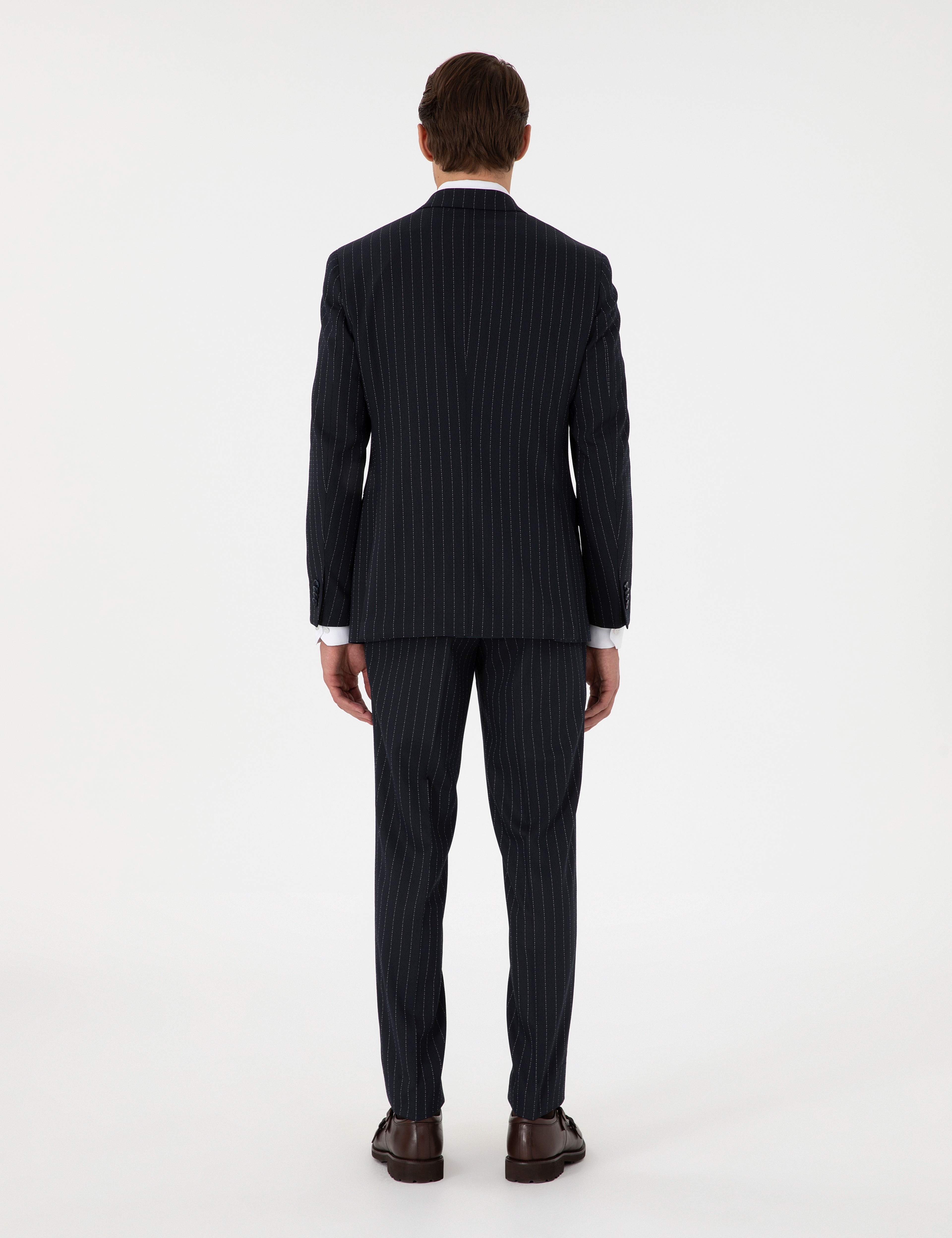 Lacivert Ex. Slim Fit Çizgili Kruvaze Takım Elbise - Image 5