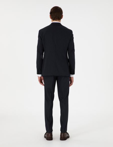 Lacivert Ex. Slim Fit Çizgili Kruvaze Takım Elbise - 50306677005