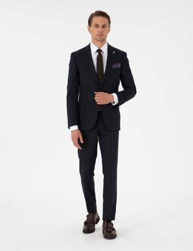 Lacivert Extra Slim Fit Çizgili Takım Elbise