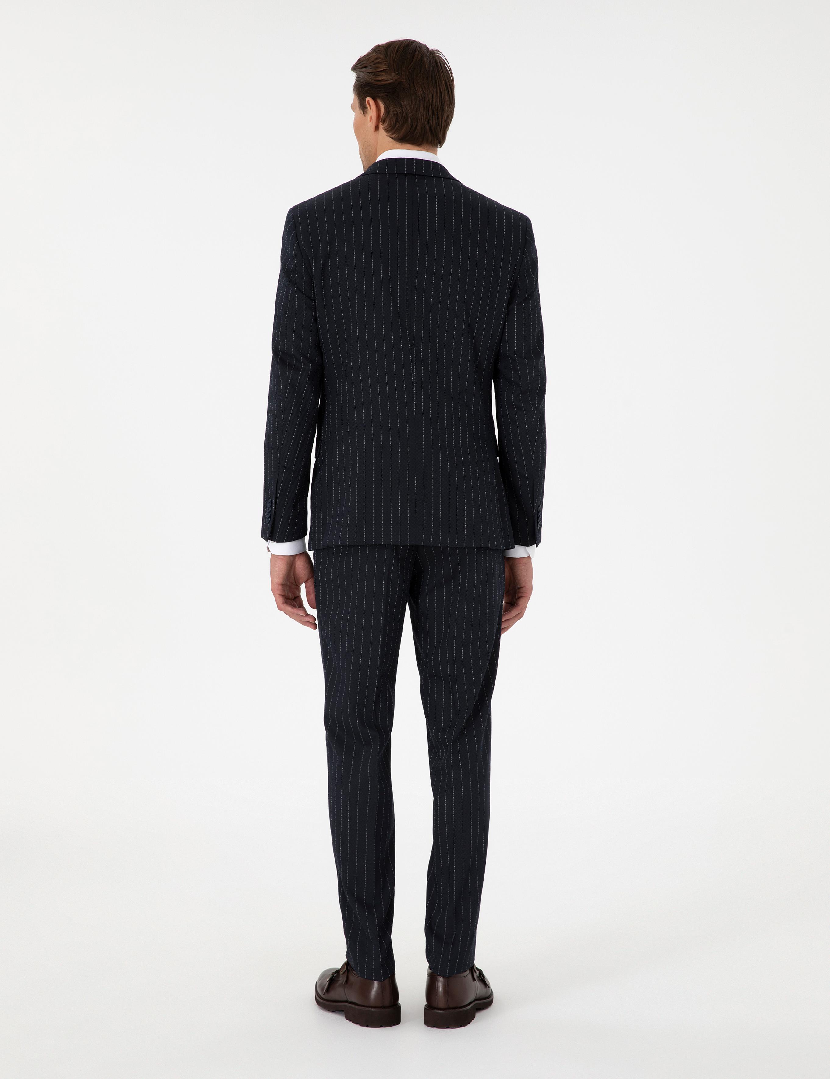 Lacivert Ex. Slim Fit Çizgili Takım Elbise