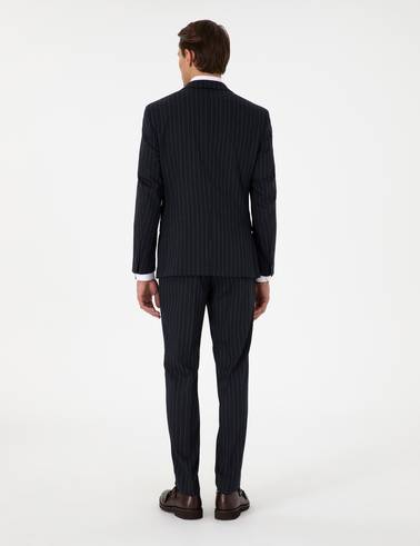 Lacivert Ex. Slim Fit Çizgili Takım Elbise