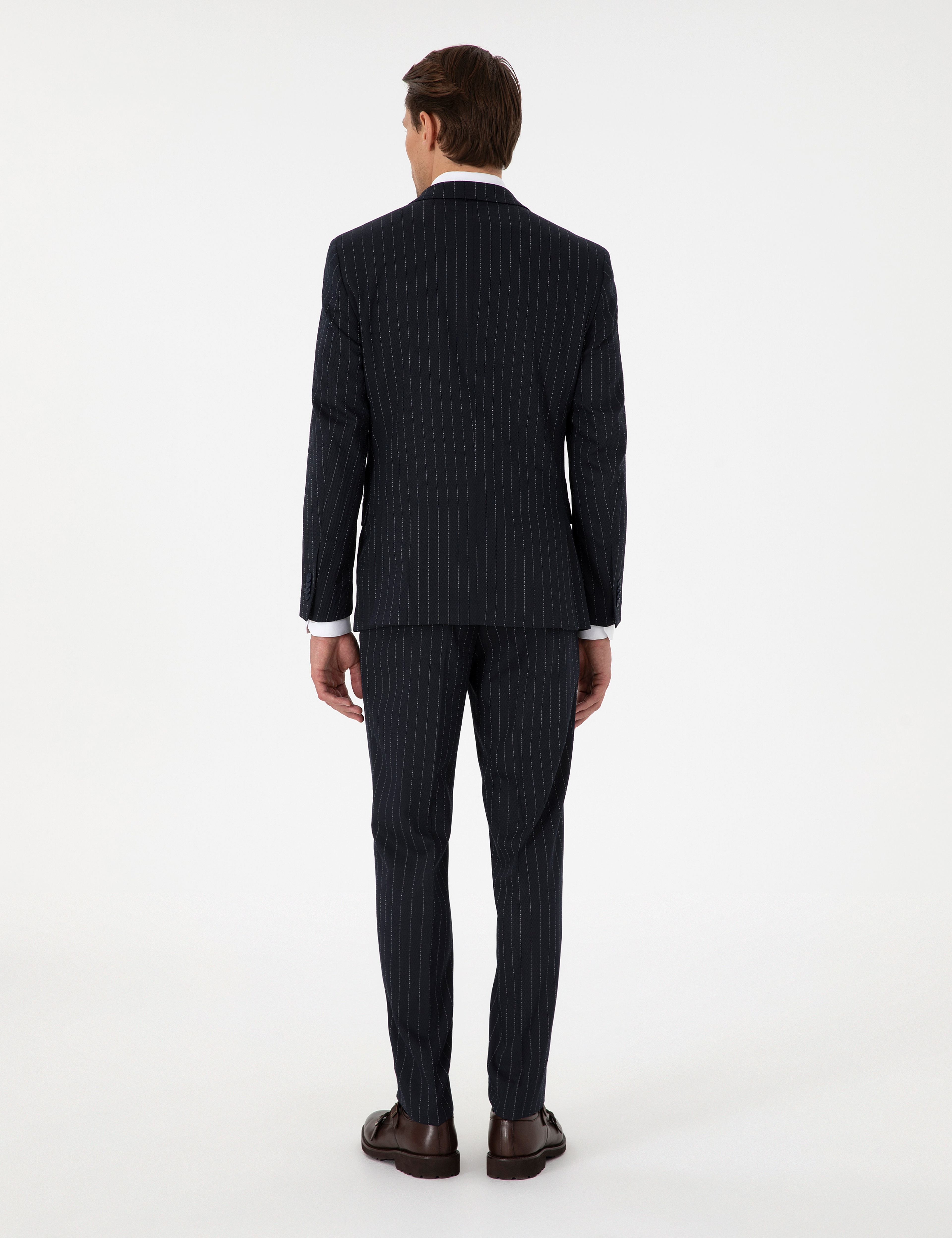 Lacivert Extra Slim Fit Çizgili Takım Elbise