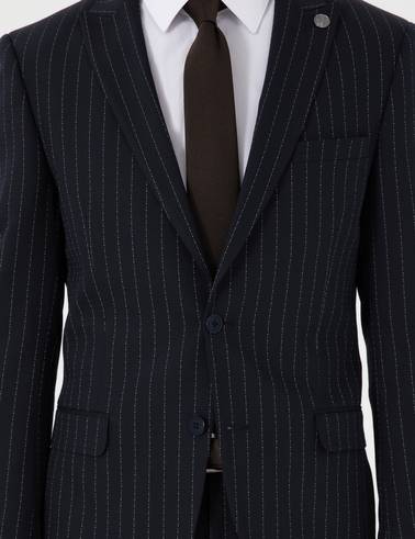 Lacivert Ex. Slim Fit Çizgili Takım Elbise