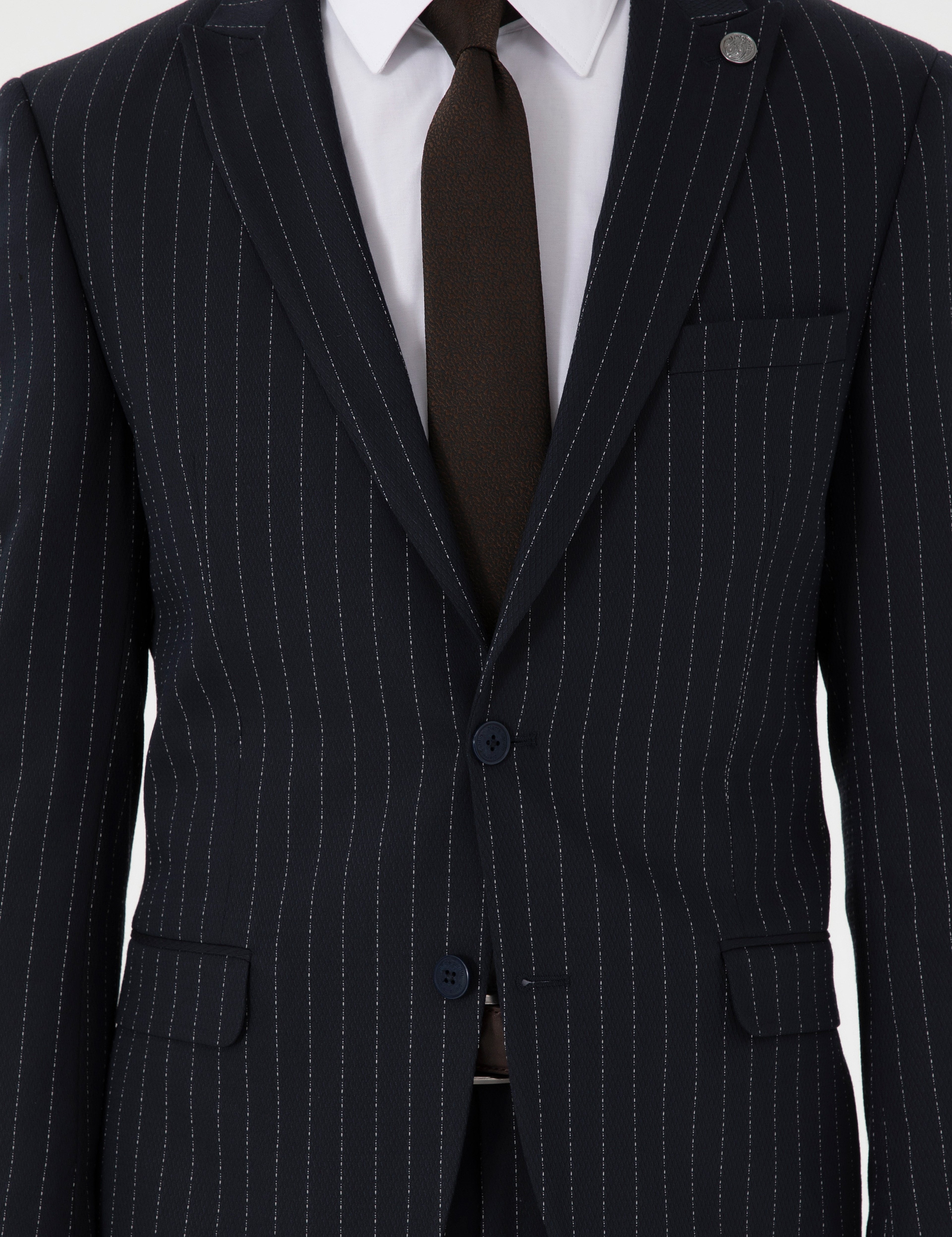 Lacivert Extra Slim Fit Çizgili Takım Elbise - Image 7
