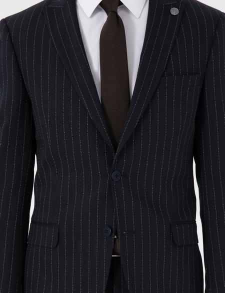 Lacivert Ex. Slim Fit Çizgili Takım Elbise - 50306678005