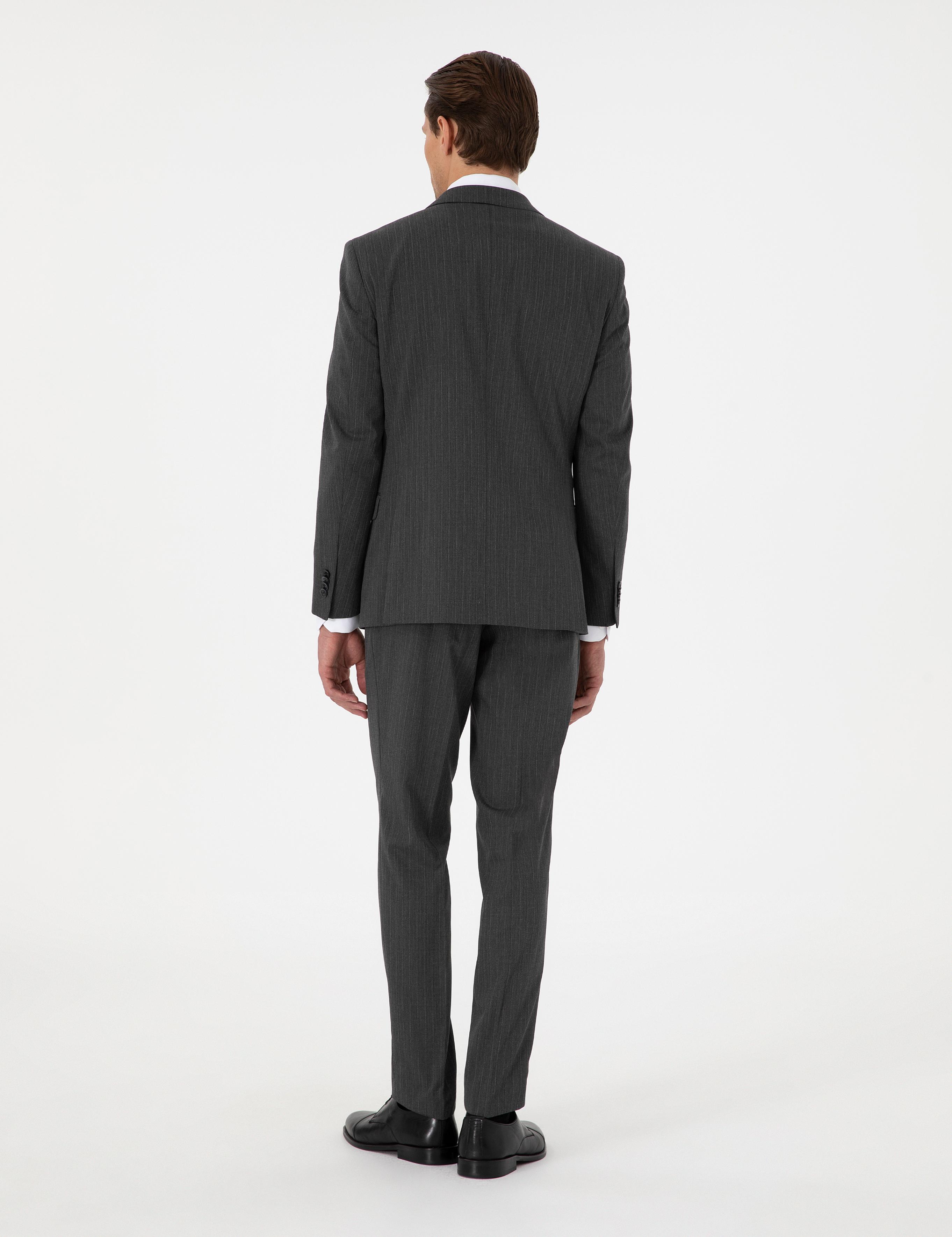 Antrasit Ex. Slim Fit Çizgili Takım Elbise