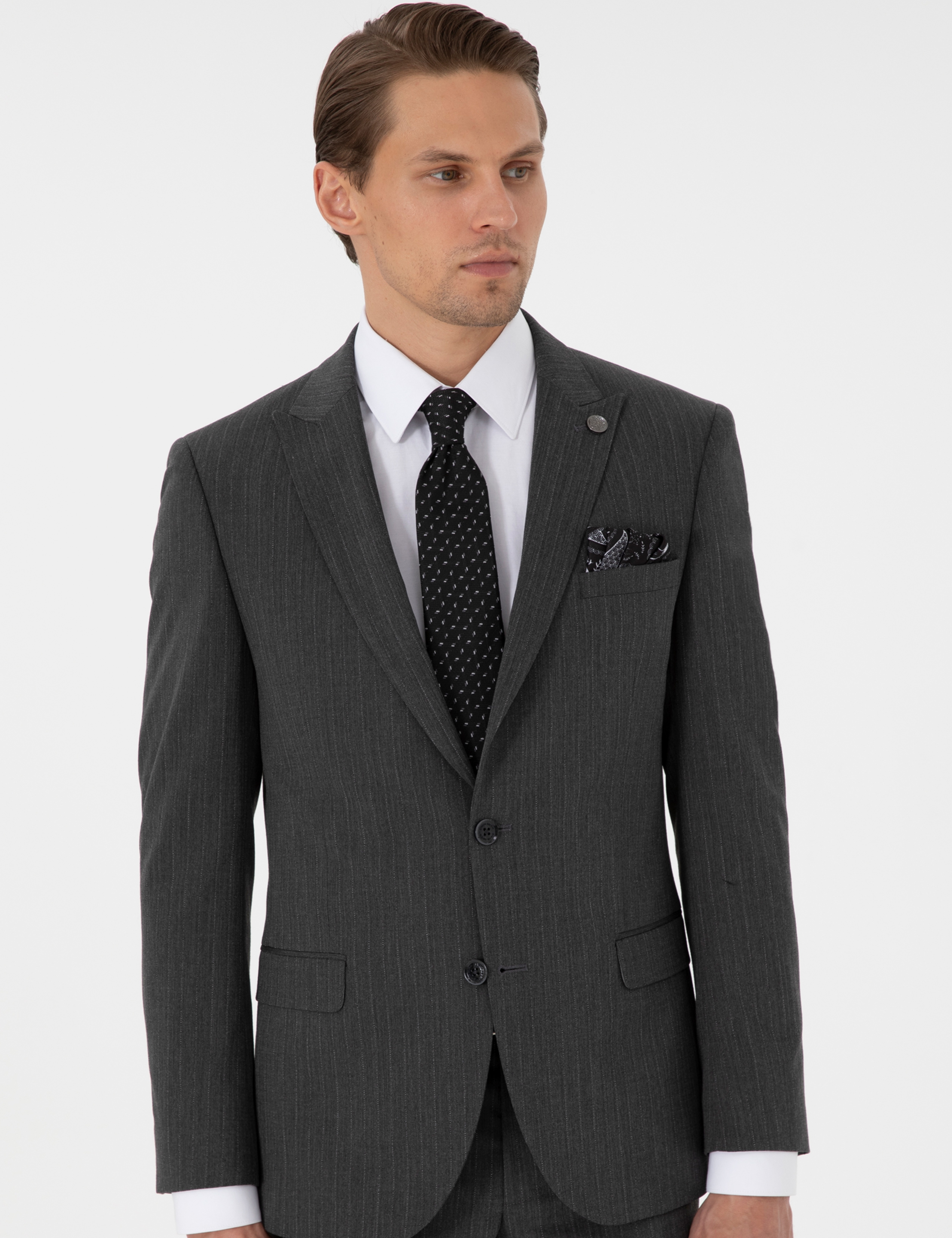 Antrasit Ex. Slim Fit Çizgili Takım Elbise - Image 3