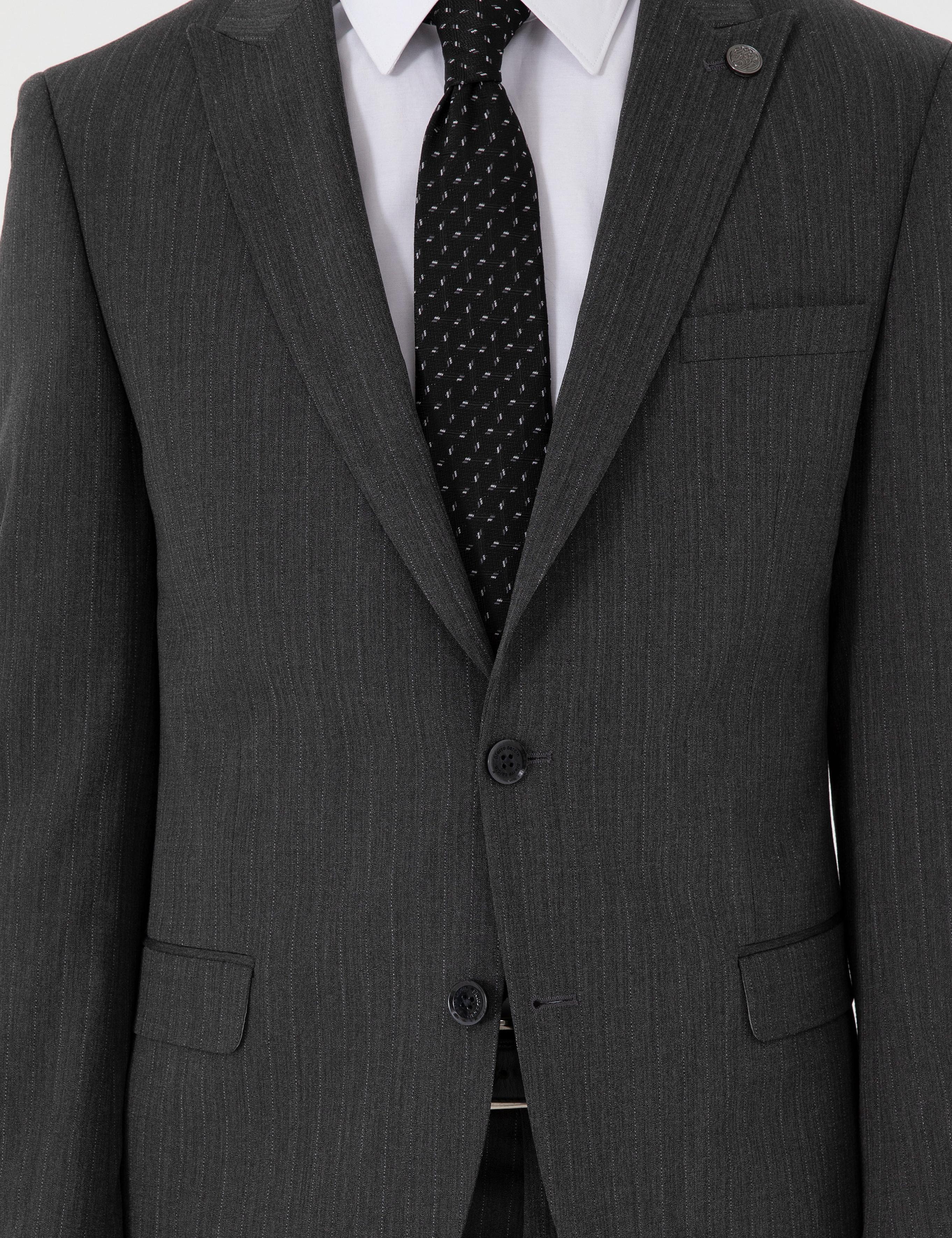 Antrasit Ex. Slim Fit Çizgili Takım Elbise