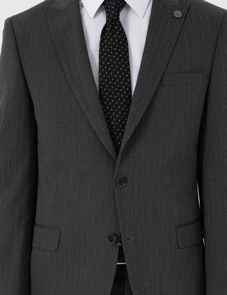 Antrasit Ex. Slim Fit Çizgili Takım Elbise - 50306730017