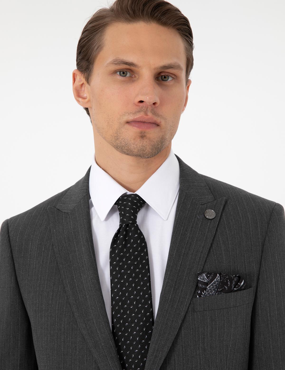 Antrasit Ex. Slim Fit Çizgili Takım Elbise - 50306730017