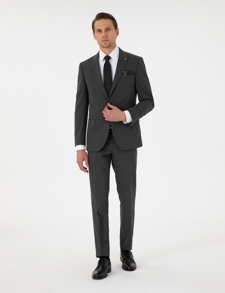 Antrasit Ex. Slim Fit Çizgili Takım Elbise - 50306730017
