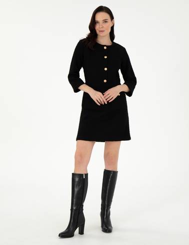 Siyah Regular Fit Dokuma Elbise