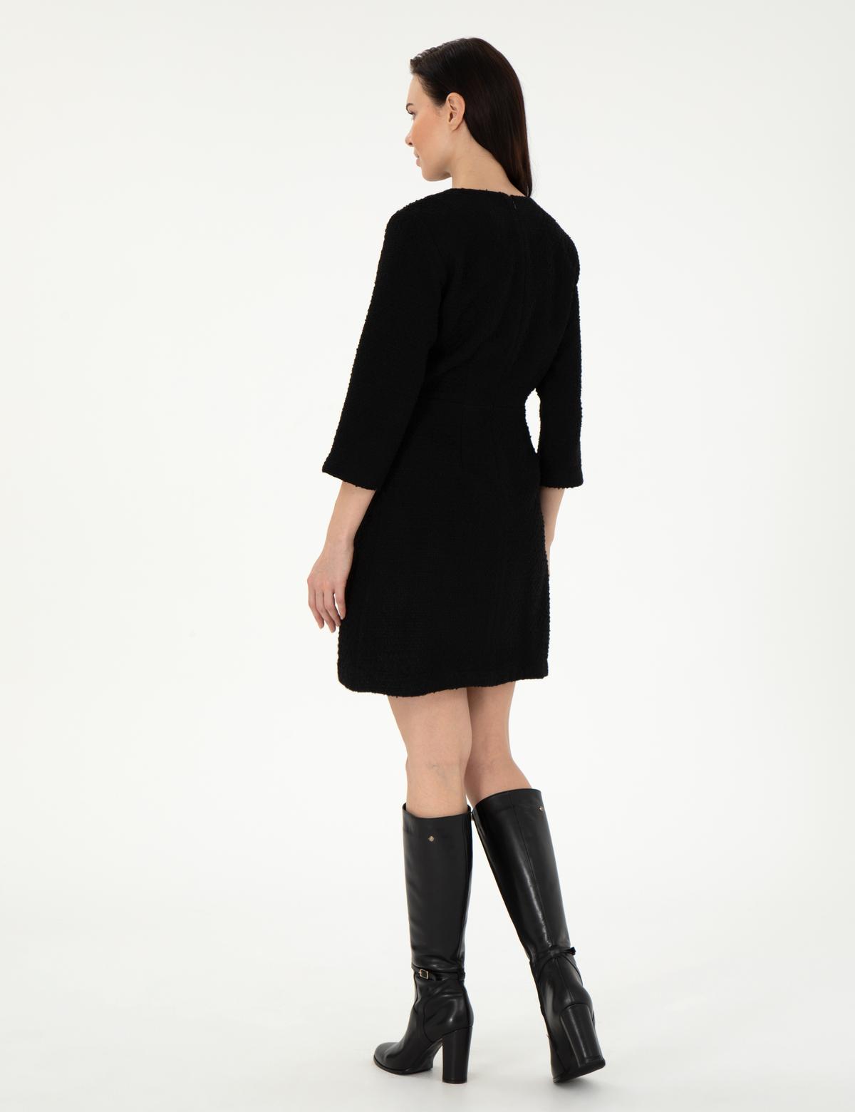 Siyah Regular Fit Dokuma Elbise - 50292218002