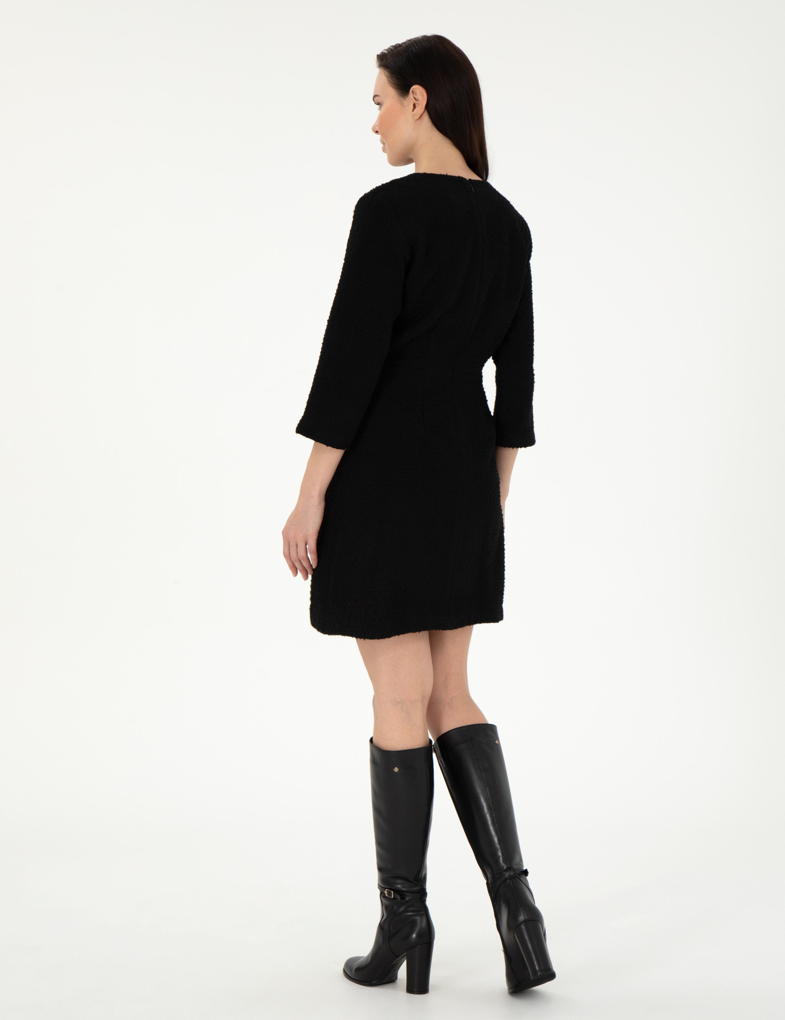 Siyah Regular Fit Dokuma Elbise