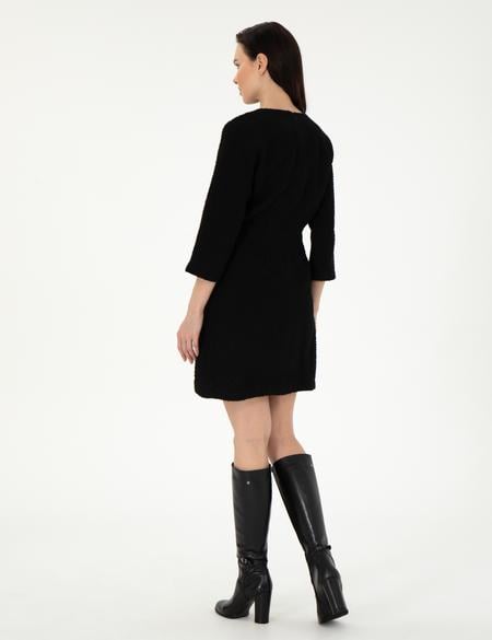 Siyah Regular Fit Dokuma Elbise - 50292218002