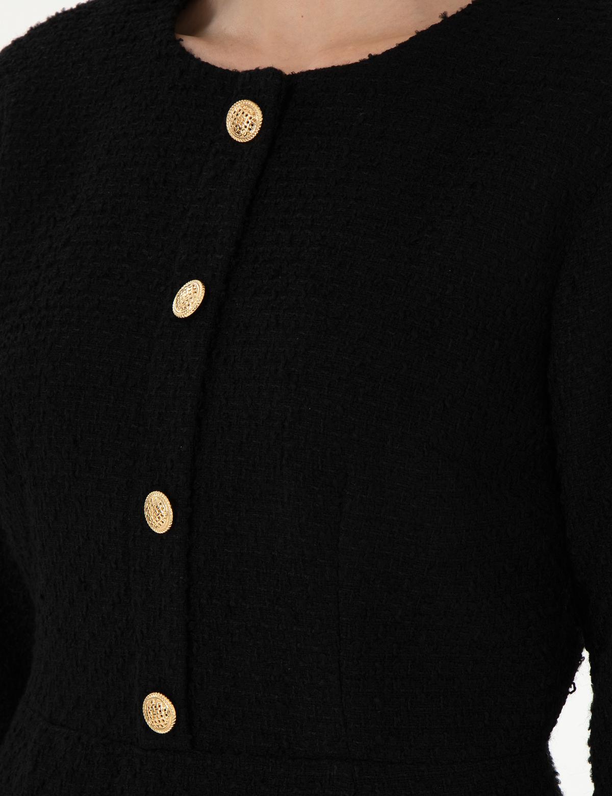 Siyah Regular Fit Dokuma Elbise - 50292218002