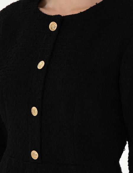 Siyah Regular Fit Dokuma Elbise - 50292218002