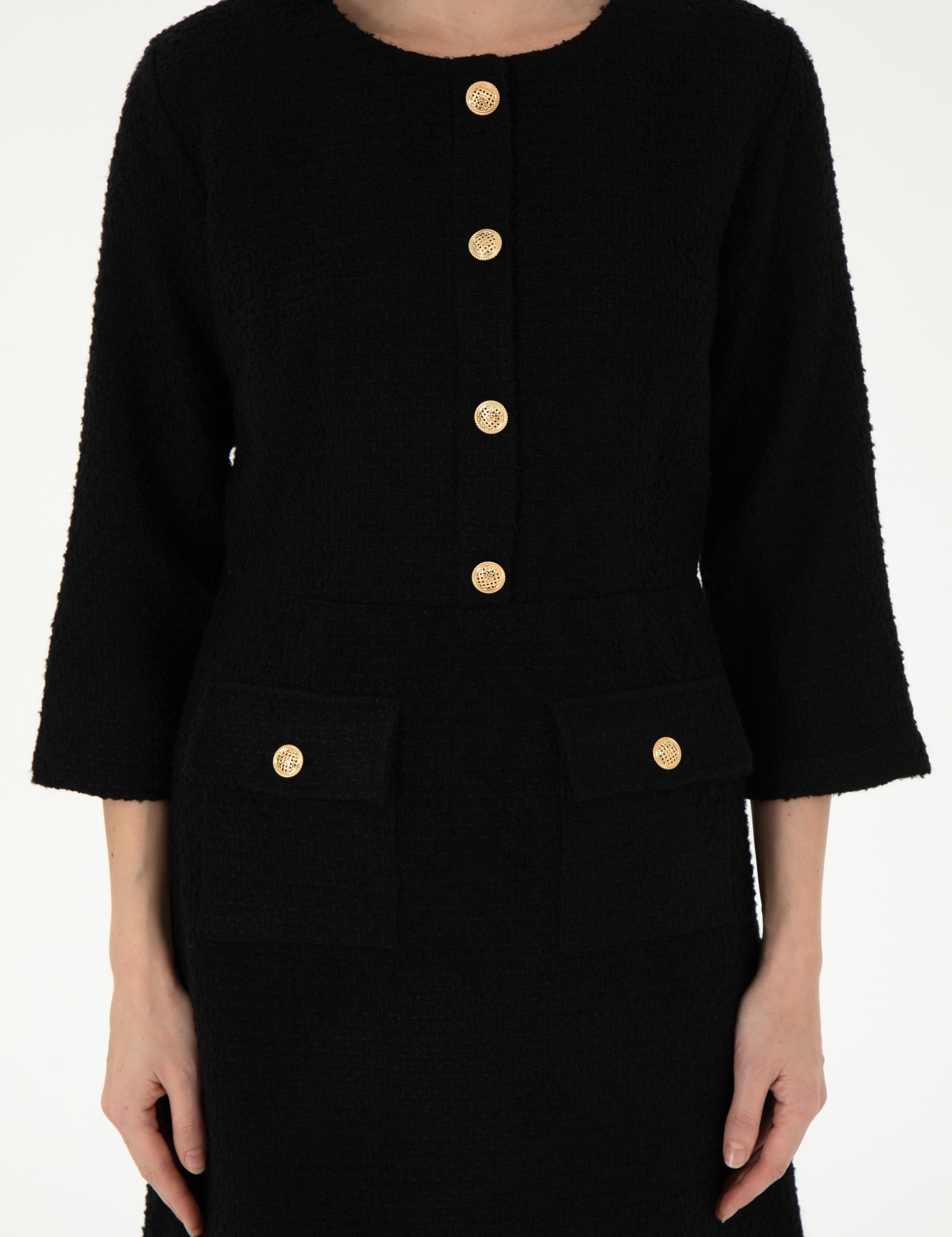 Siyah Regular Fit Dokuma Elbise