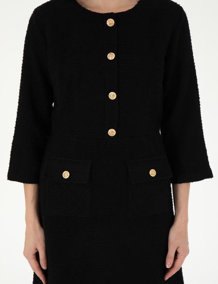 Siyah Regular Fit Dokuma Elbise - 50292218002