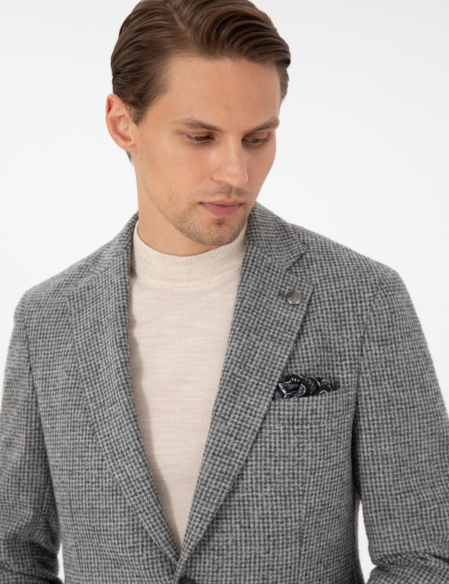 Gri Yün Karışımlı Ex. Slim Fit Ceket