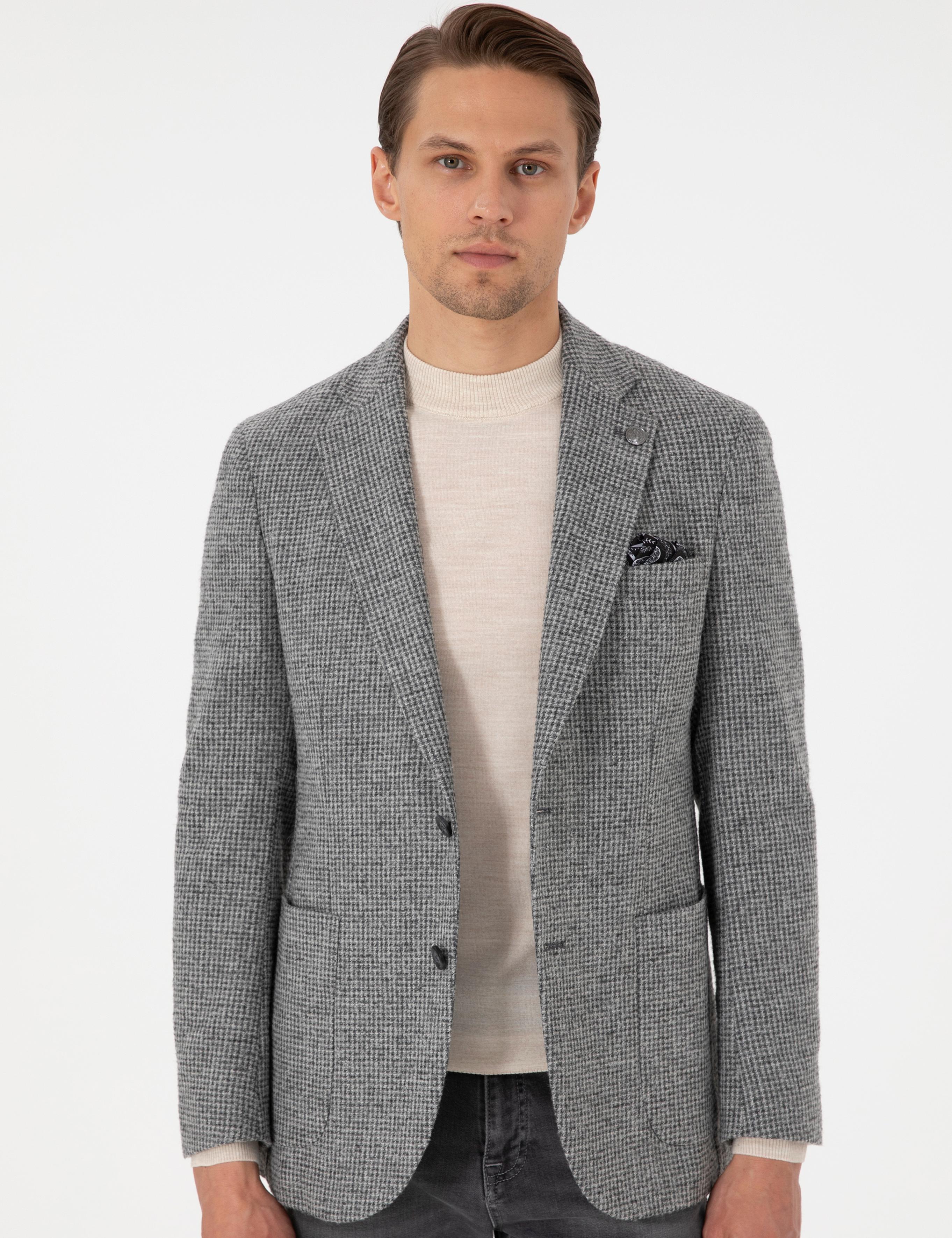 Gri Yün Karışımlı Ex. Slim Fit Ceket