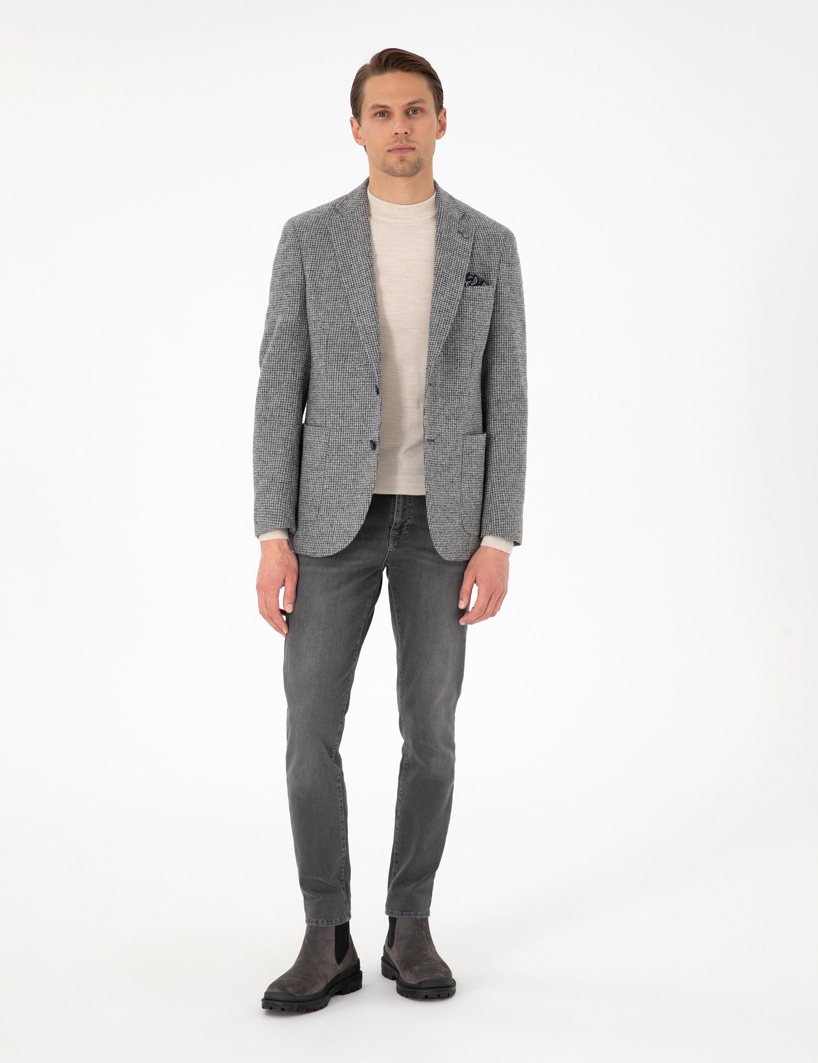 Gri Yün Karışımlı Ex. Slim Fit Ceket