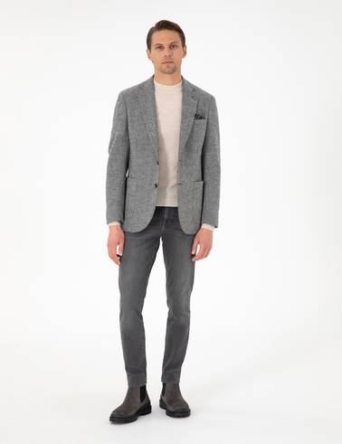 Gri Yün Karışımlı Ex. Slim Fit Ceket