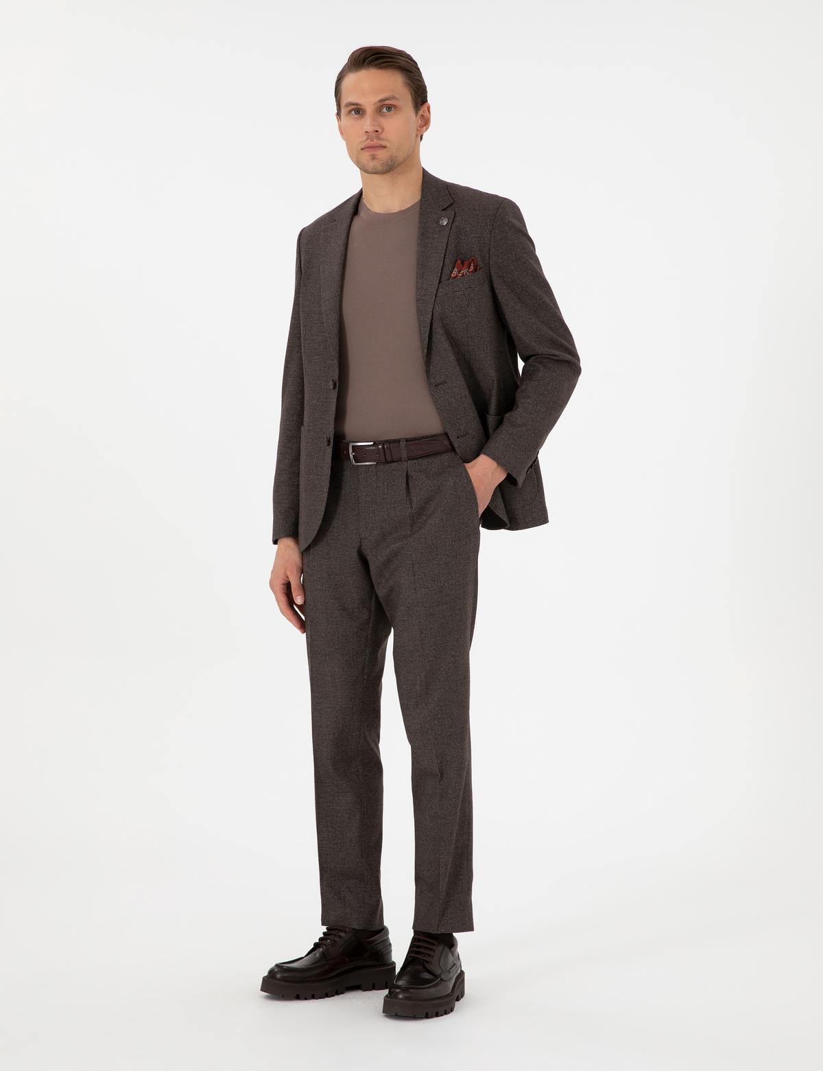 Kahverengi Slim Fit Takım Elbise - 50293999137