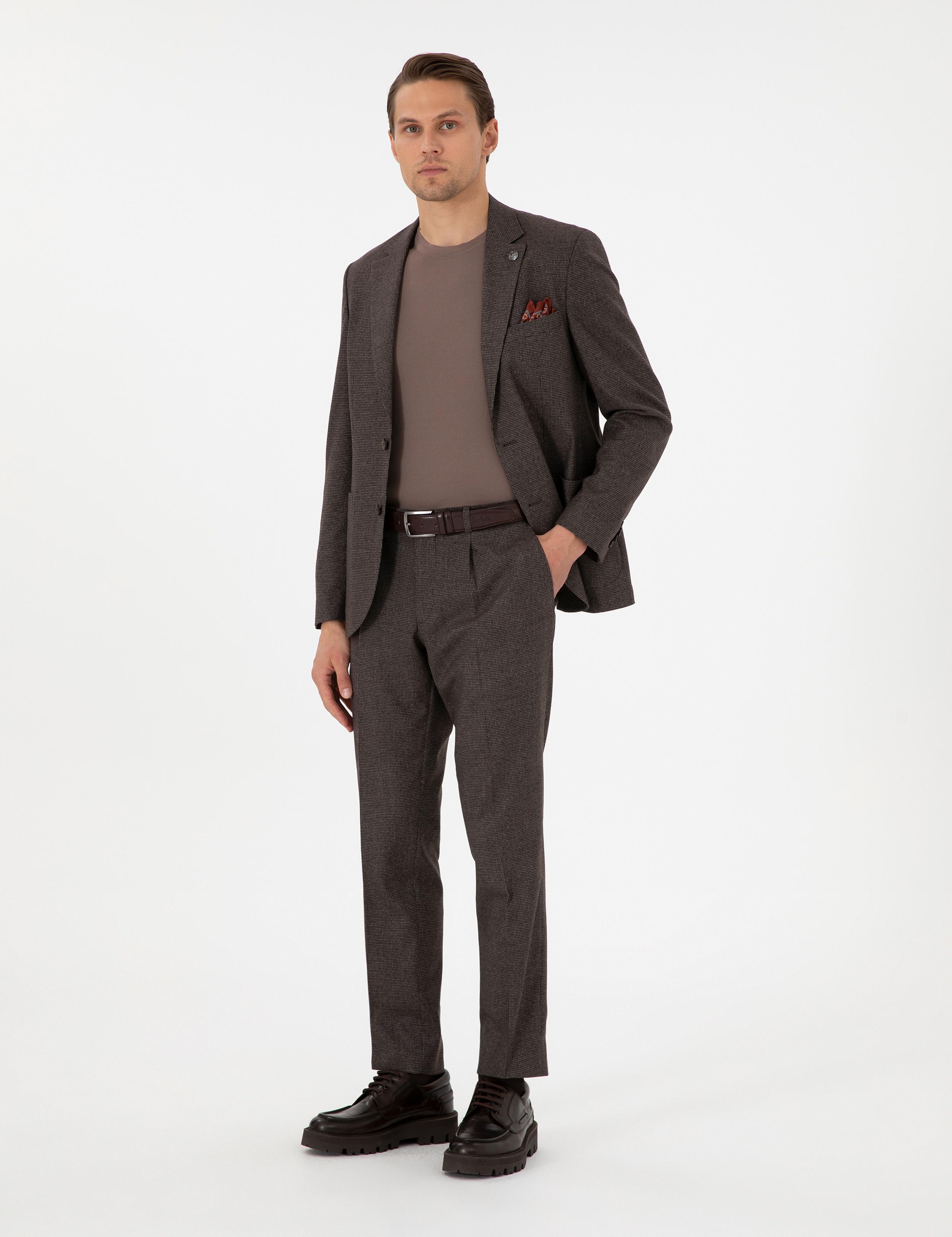 Kahverengi Slim Fit Takım Elbise