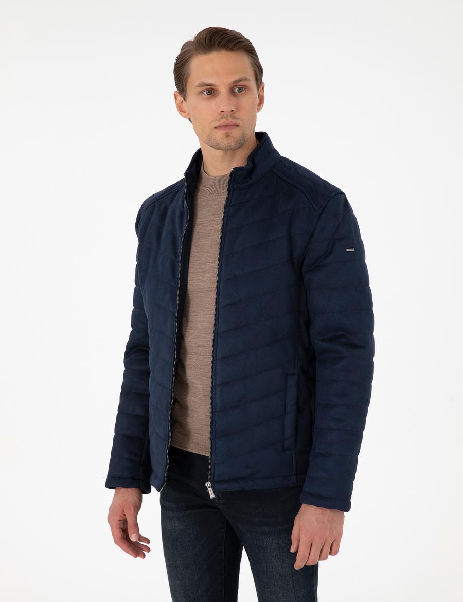 Lacivert Suni Deri Ceket