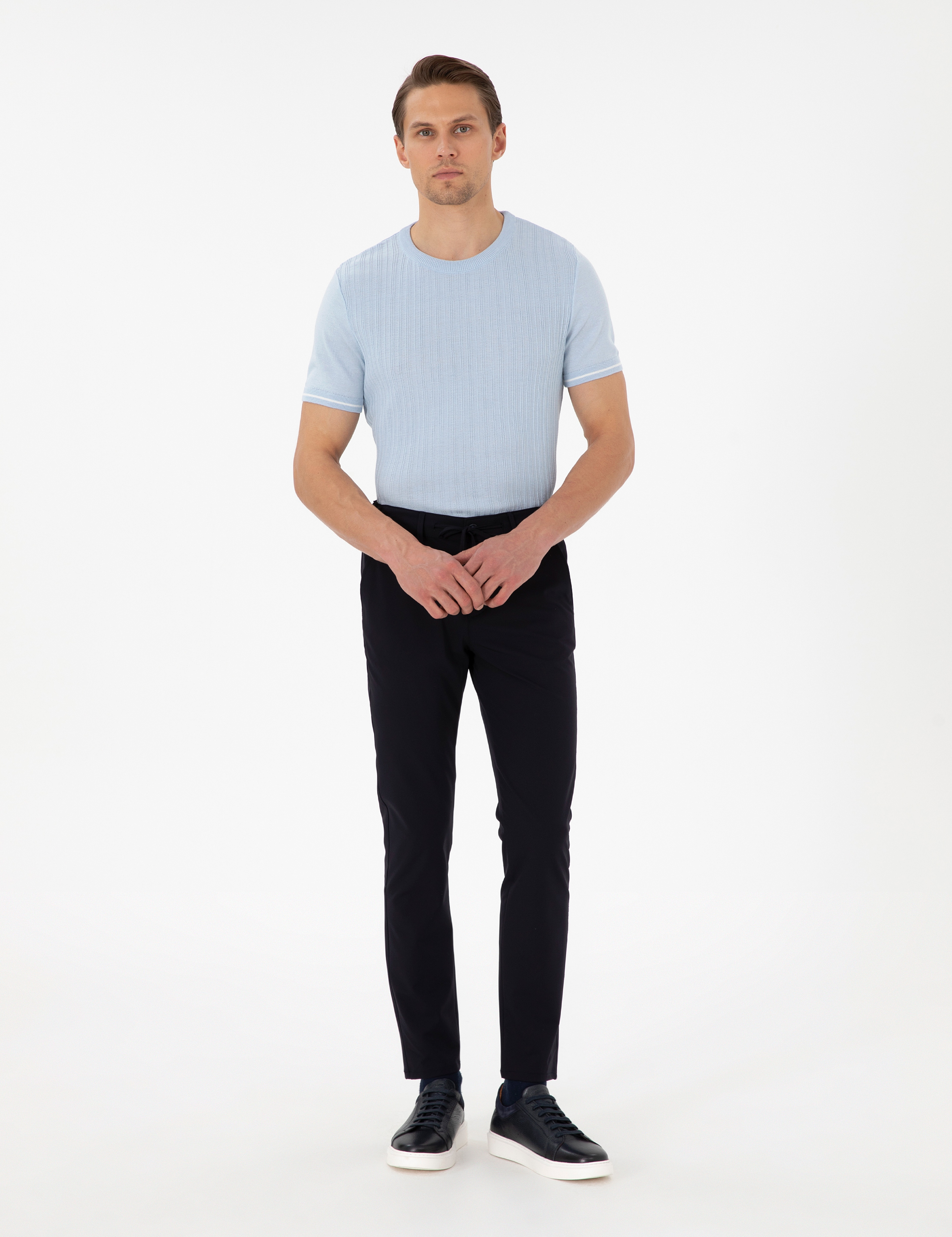 Lacivert Slim Esnek Jogger Fit Kanvas Pantolon - Image 1