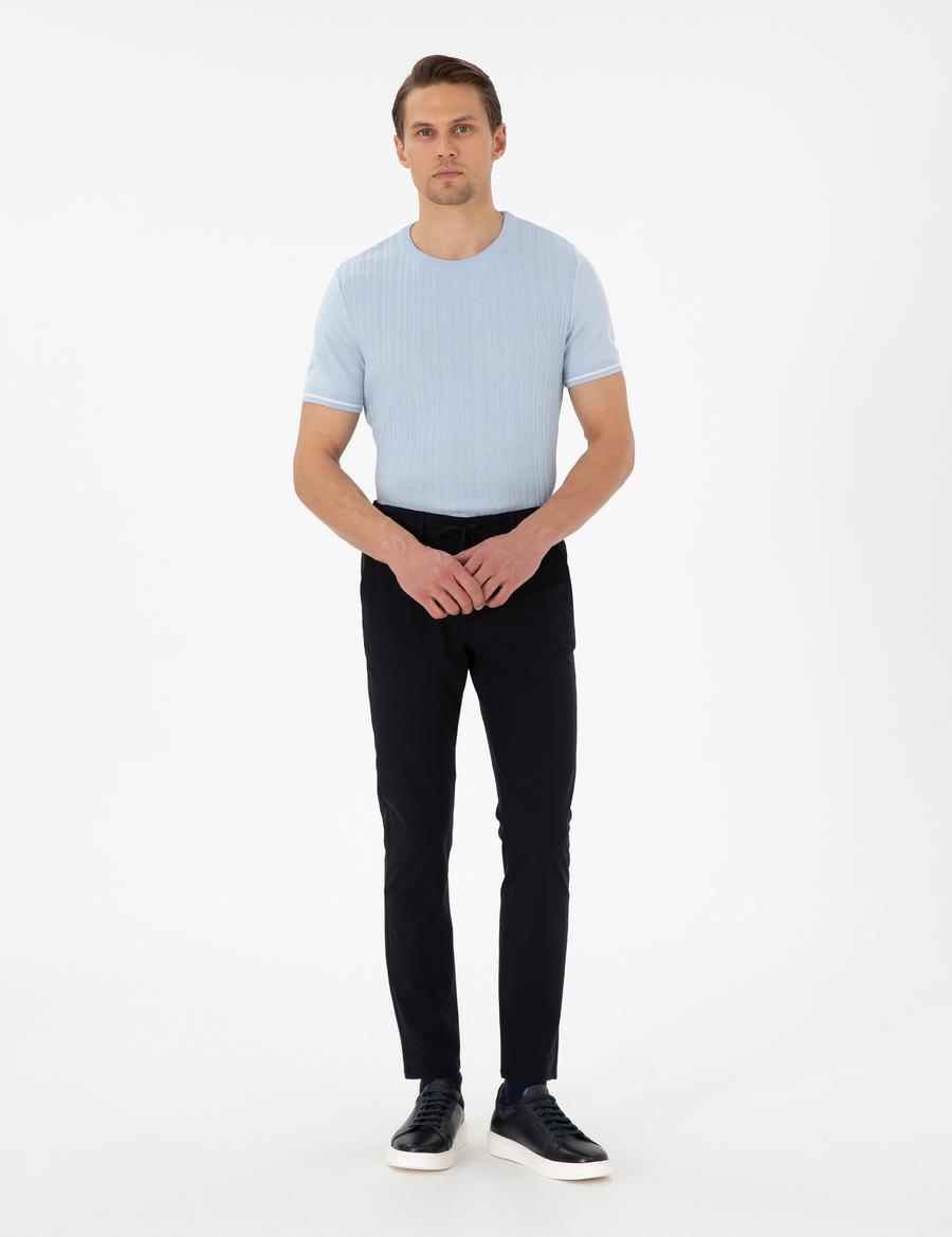 Lacivert Slim Esnek Jogger Fit Kanvas Pantolon